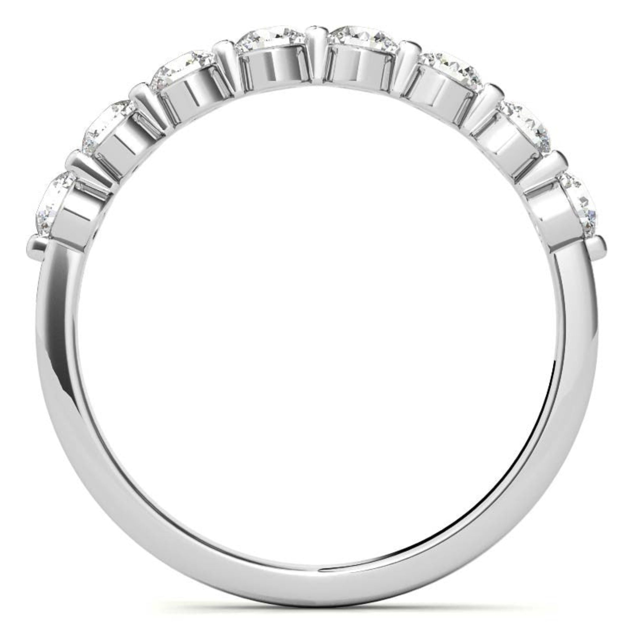 White Gold Silver Half-Eternity Adjustable Seven Round-Cut Ring For Woman