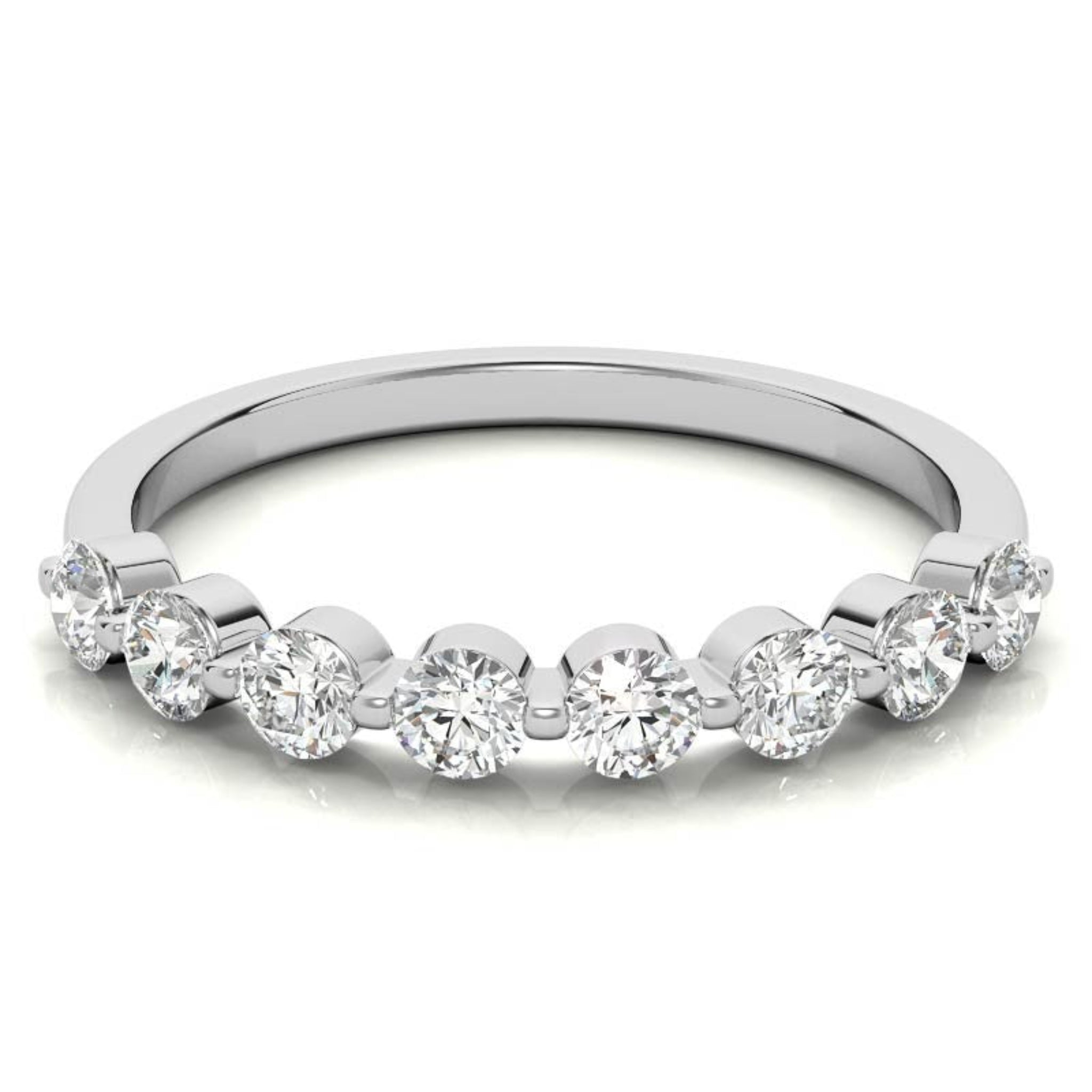 White Gold Silver Half-Eternity Adjustable Seven Round-Cut Ring For Woman