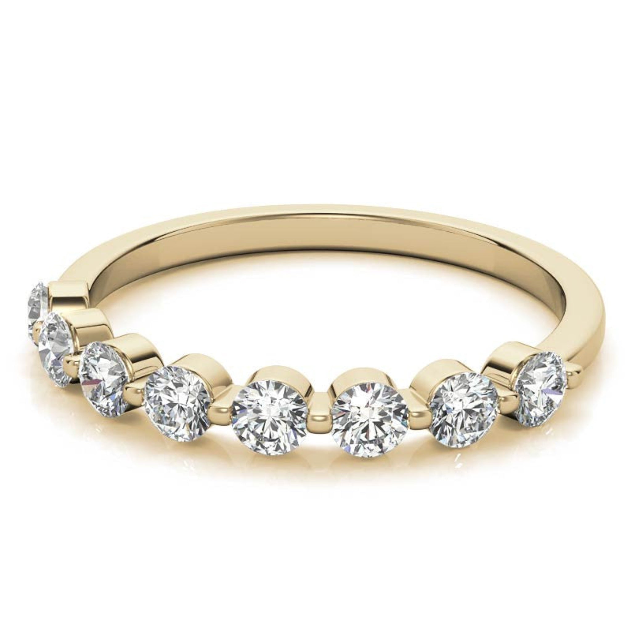 Yellow Gold Silver Half-Eternity Adjustable Seven Round-Cut Ring For Woman