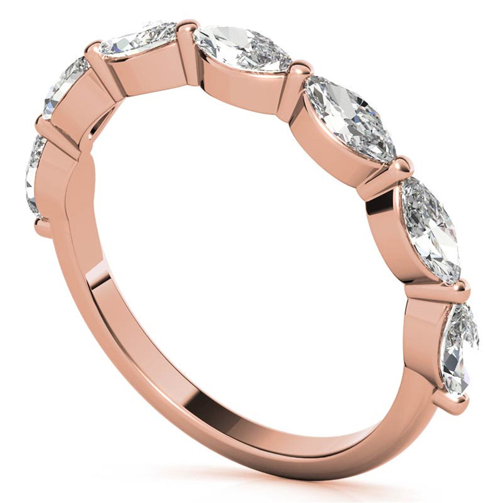 Marquise-Cut Diamond Rose Gold Adjustable Sterling Silver Timeless Half Eternity Band For Women