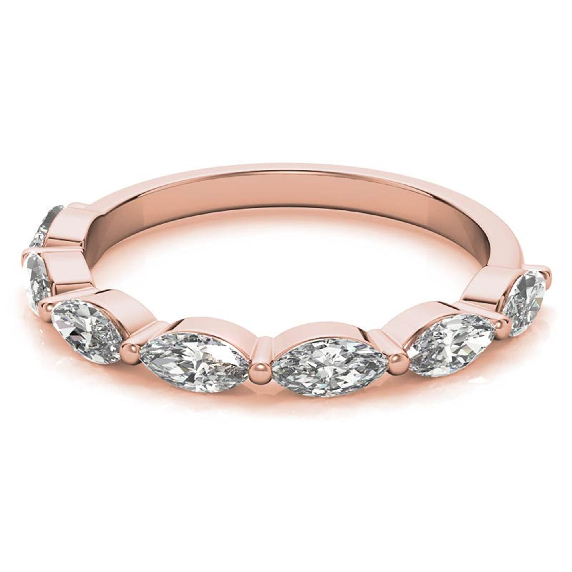 Marquise-Cut Diamond Rose Gold Adjustable Sterling Silver Timeless Half Eternity Band For Women