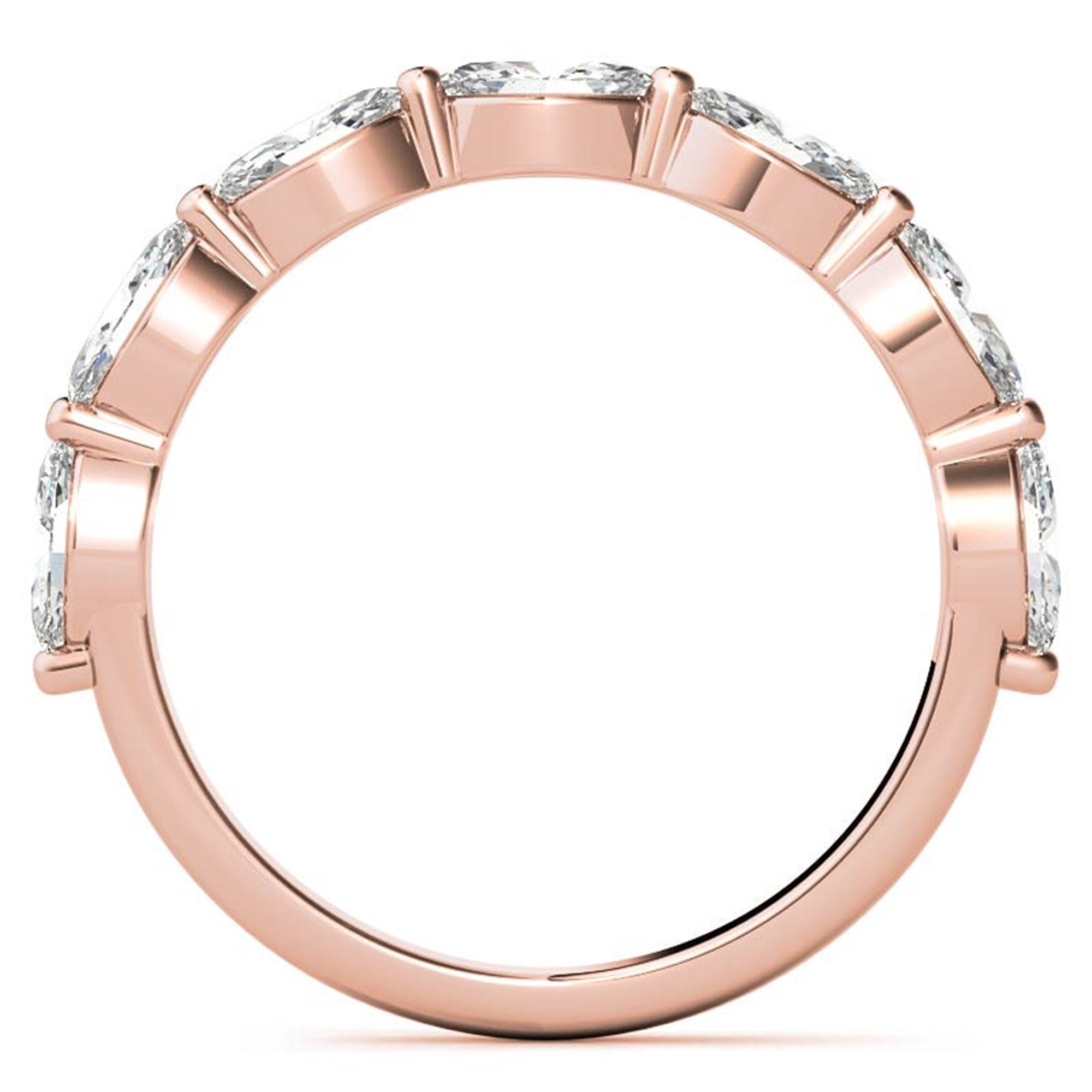 Marquise-Cut Diamond Rose Gold Adjustable Sterling Silver Timeless Half Eternity Band For Women