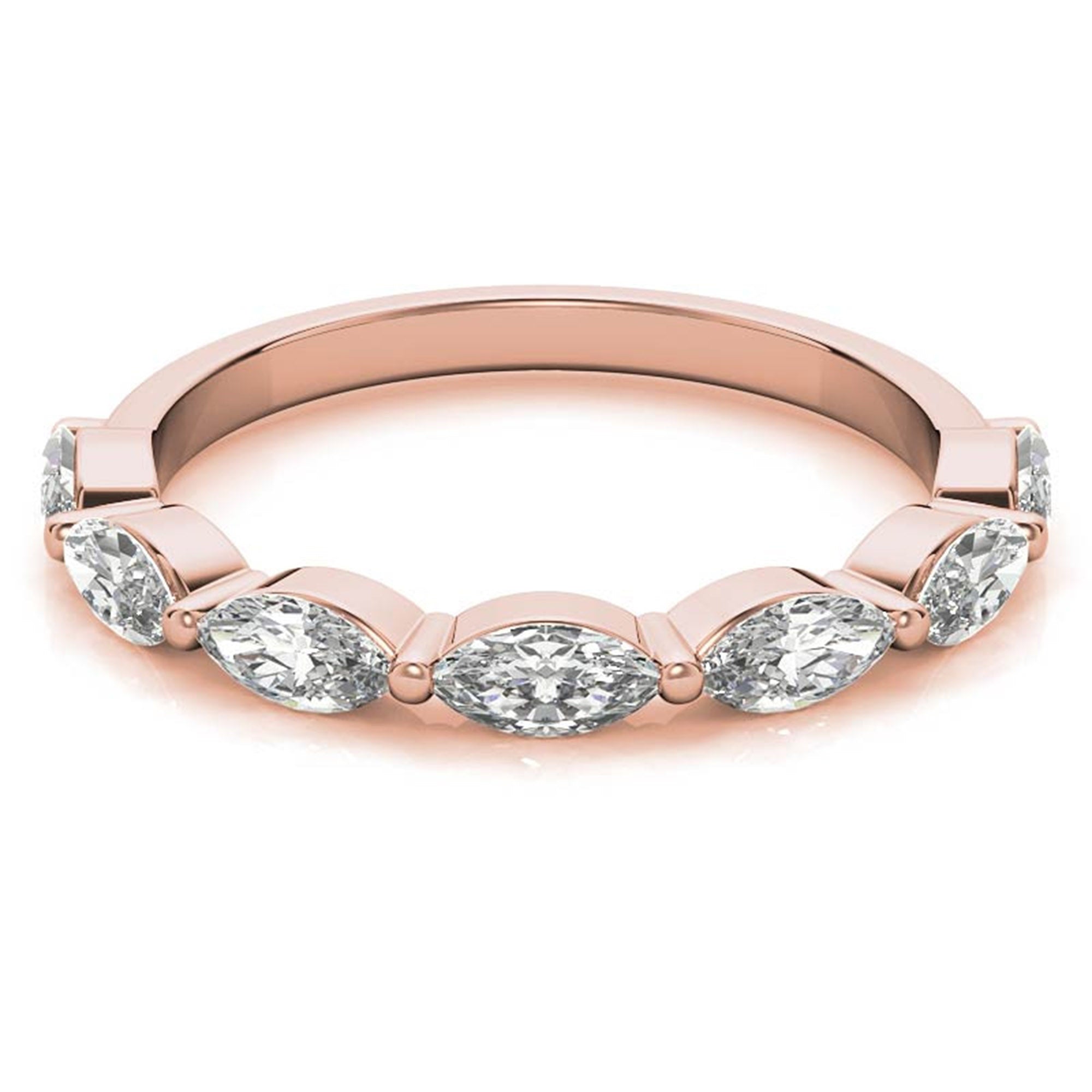 Marquise-Cut Diamond Rose Gold Adjustable Sterling Silver Timeless Half Eternity Band For Women