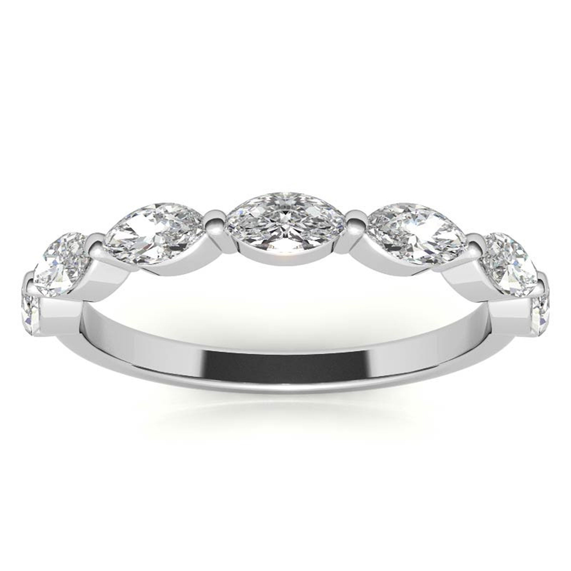 Marquise-Cut Diamond White Gold Adjustable Sterling Silver Timeless Half Eternity Band For Women