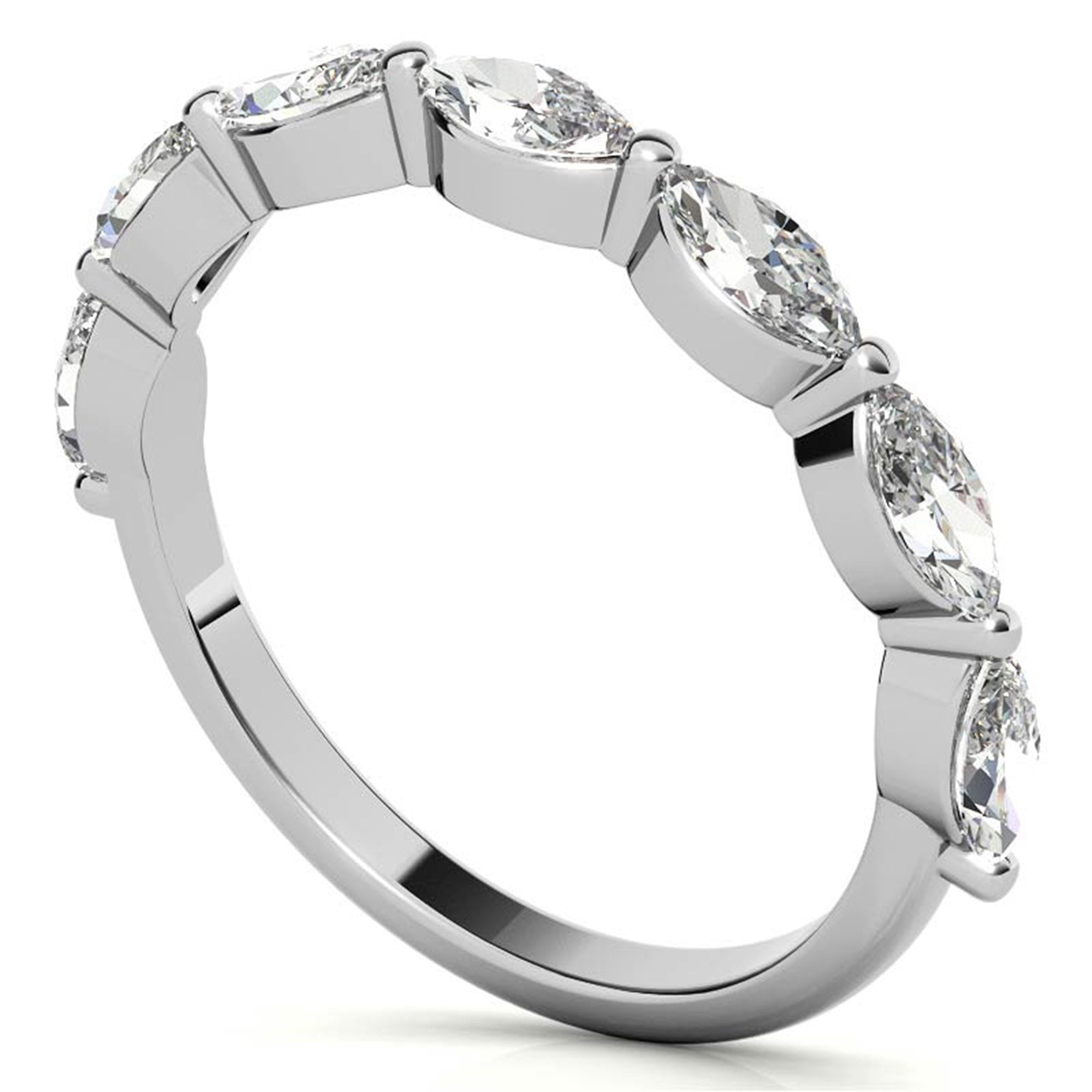 Marquise-Cut Diamond White Gold Adjustable Sterling Silver Timeless Half Eternity Band For Women