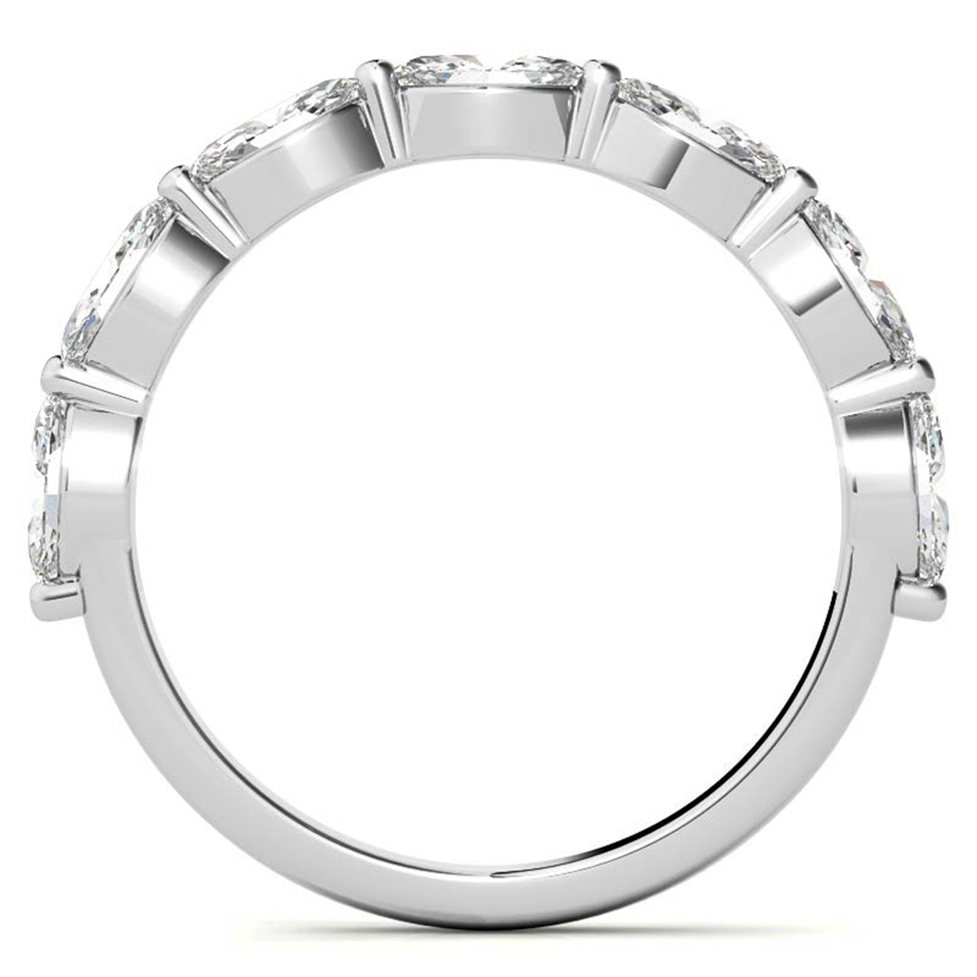 Marquise-Cut Diamond White Gold Adjustable Sterling Silver Timeless Half Eternity Band For Women