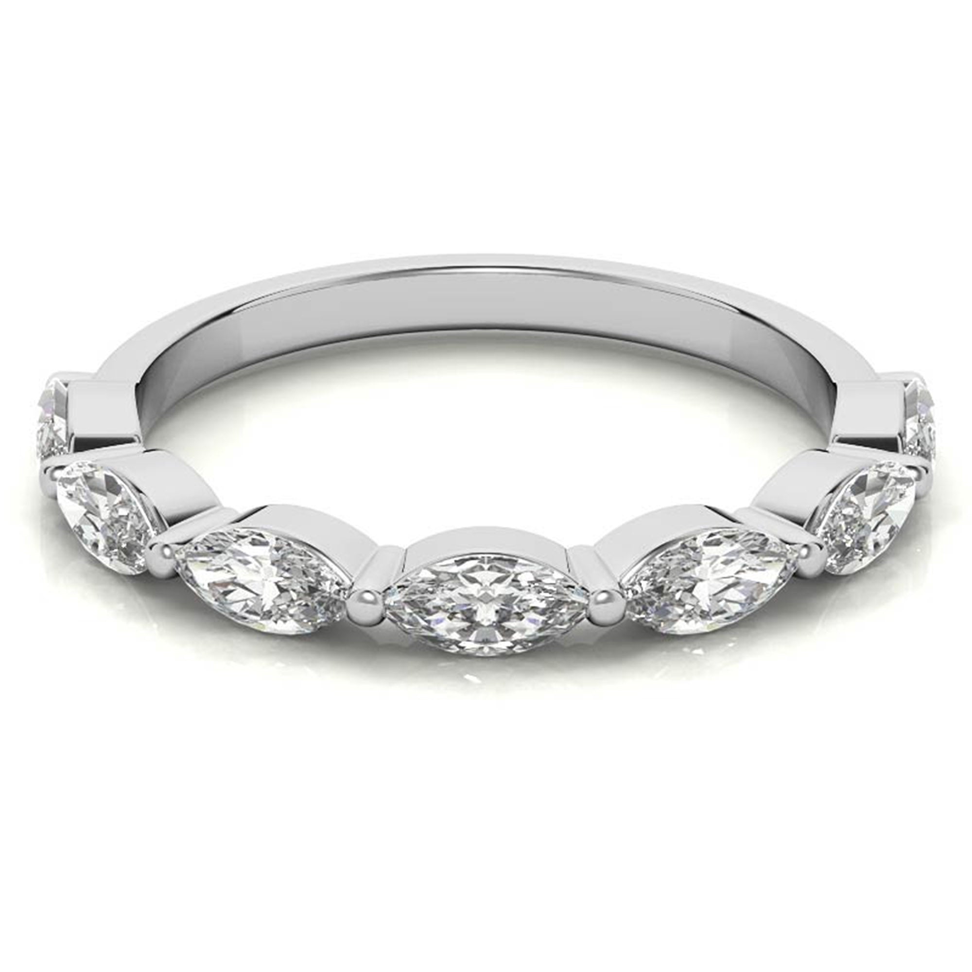 Marquise-Cut Diamond White Gold Adjustable Sterling Silver Timeless Half Eternity Band For Women