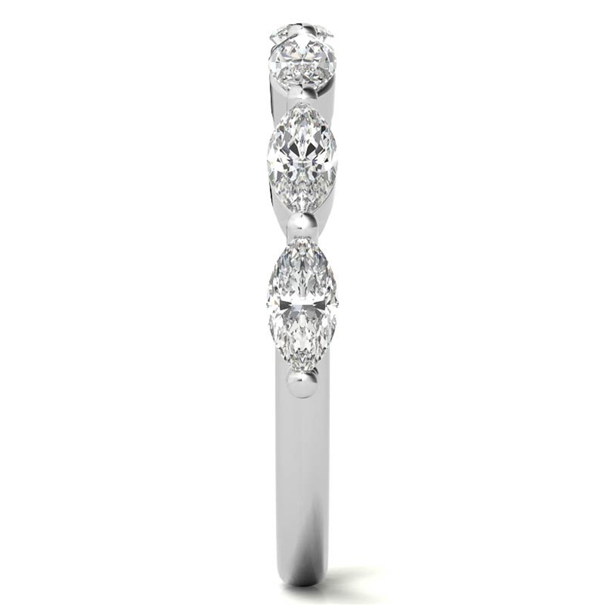 Marquise-Cut Diamond White Gold Adjustable Sterling Silver Timeless Half Eternity Band For Women