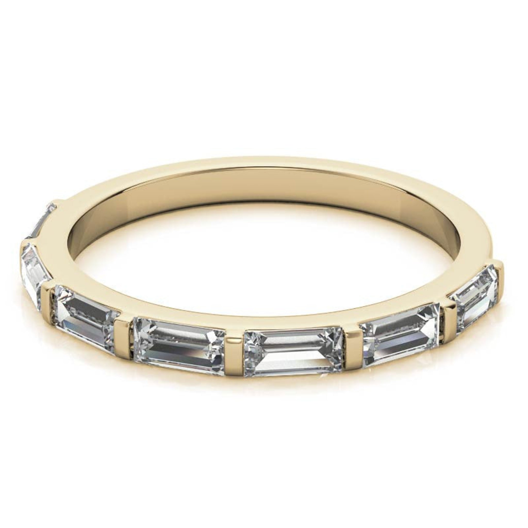 Sterling Silver Elegant Adjustable Sleek Baguette-Cut Diamond Yellow Gold Eternity Ring For Women