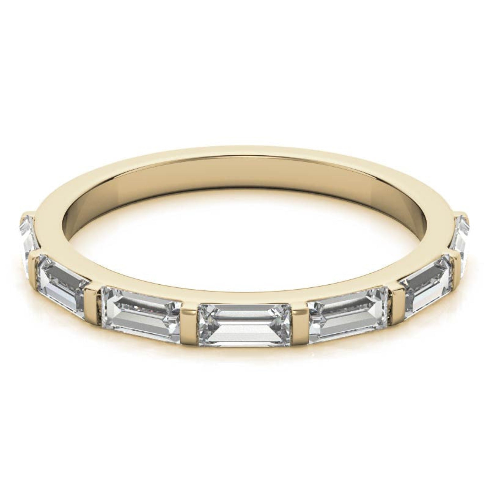 Sterling Silver Elegant Adjustable Sleek Baguette-Cut Diamond Yellow Gold Eternity Ring For Women