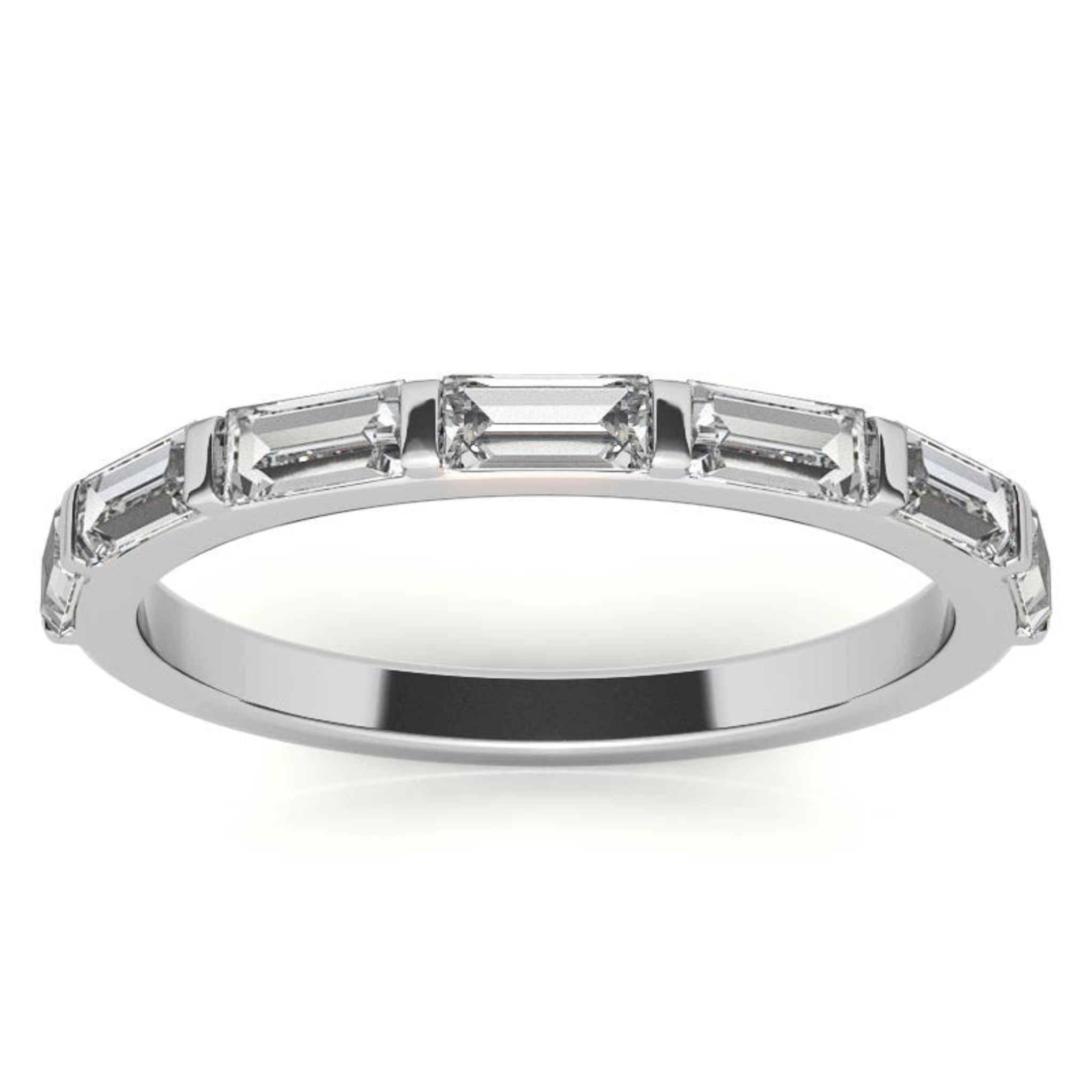 Baguette-Cut Diamond White Gold Adjustable Sterling Silver Luxury Eternity Ring For Women