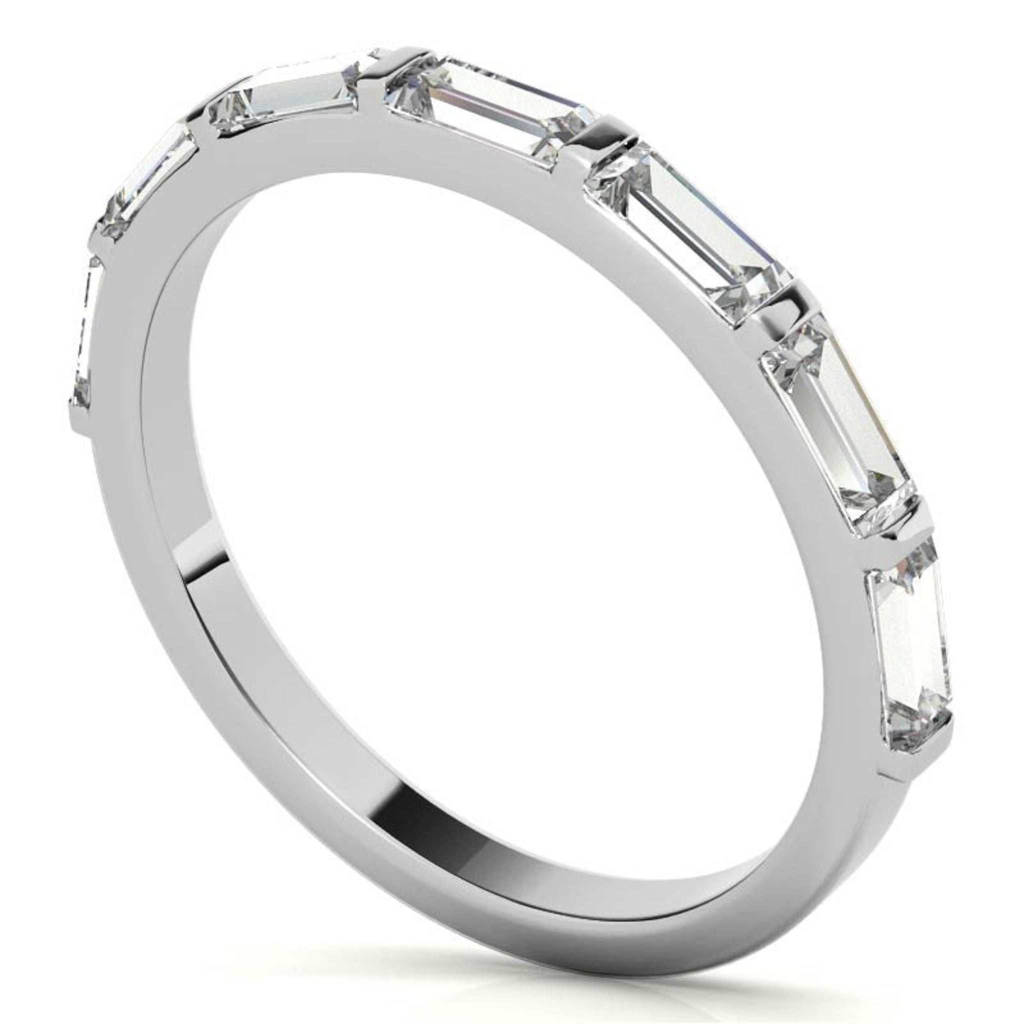 Baguette-Cut Diamond White Gold Adjustable Sterling Silver Luxury Eternity Ring For Women