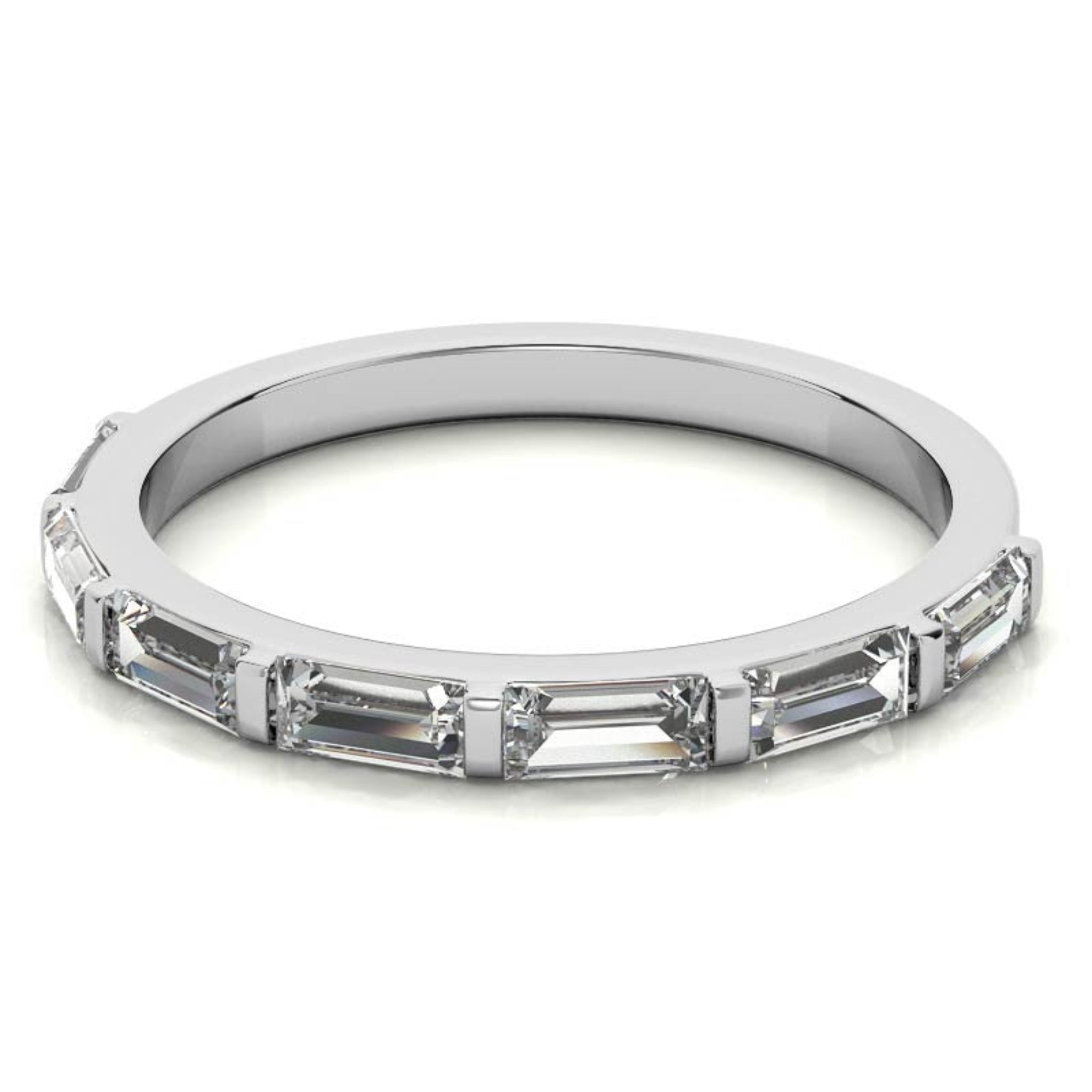 Sterling Silver Elegant Adjustable Sleek Baguette-Cut Diamond White Gold Eternity Ring For Women