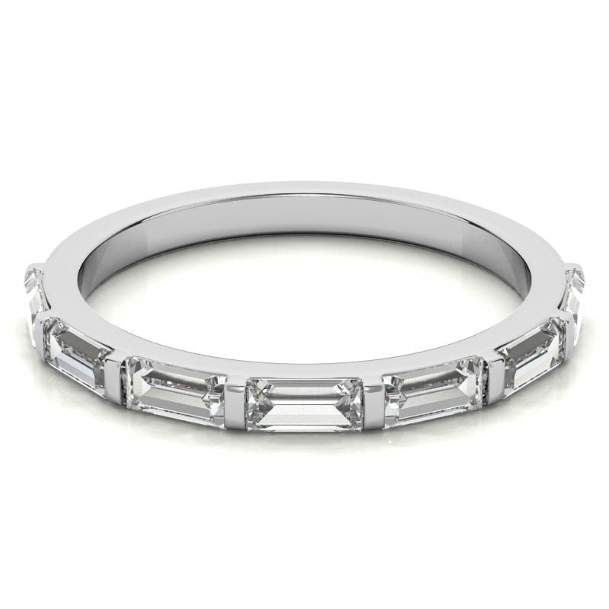 Sterling Silver Elegant Adjustable Sleek Baguette-Cut Diamond White Gold Eternity Ring For Women