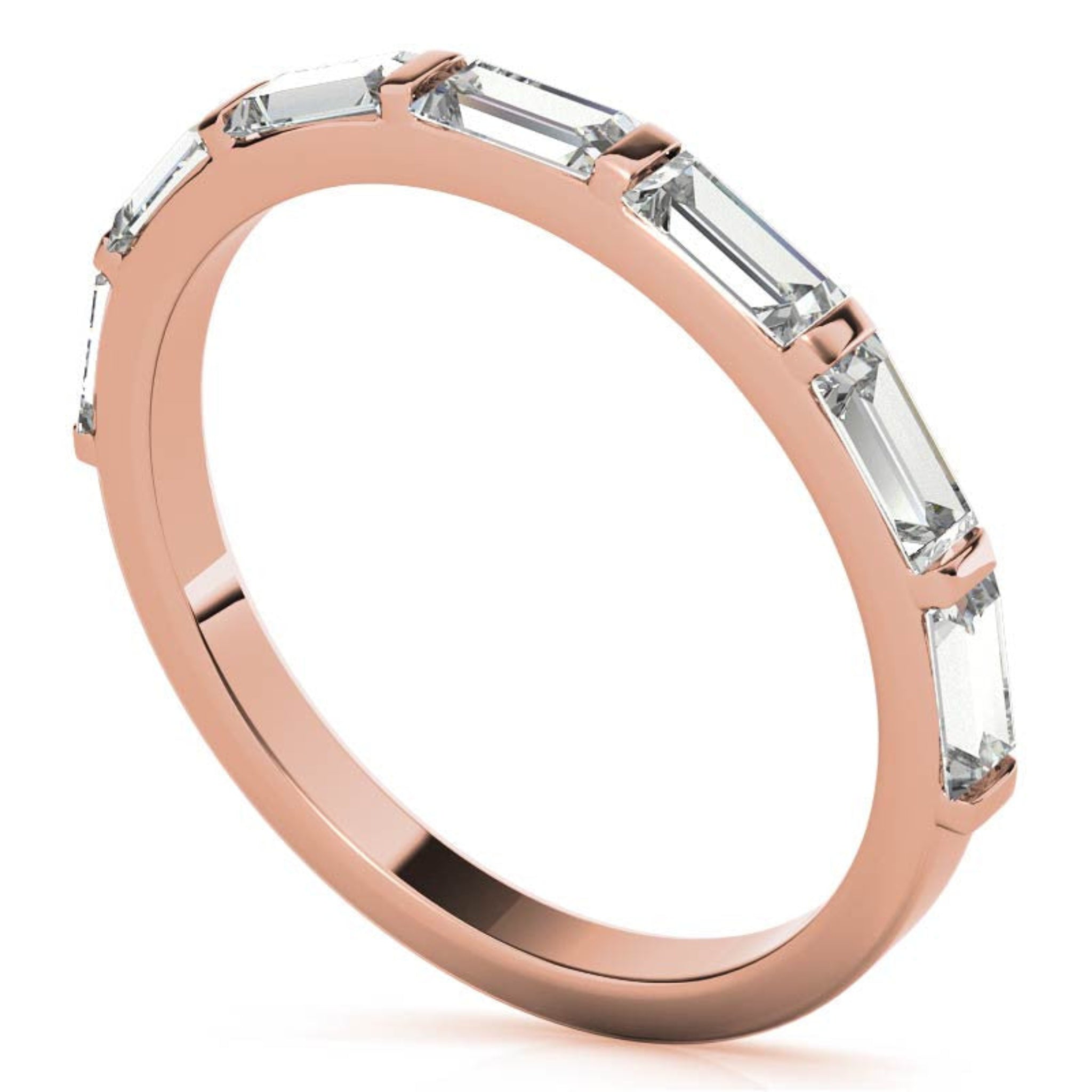 Sterling Silver Elegant Adjustable Sleek Baguette-Cut Diamond Rose Gold Eternity Ring For Women