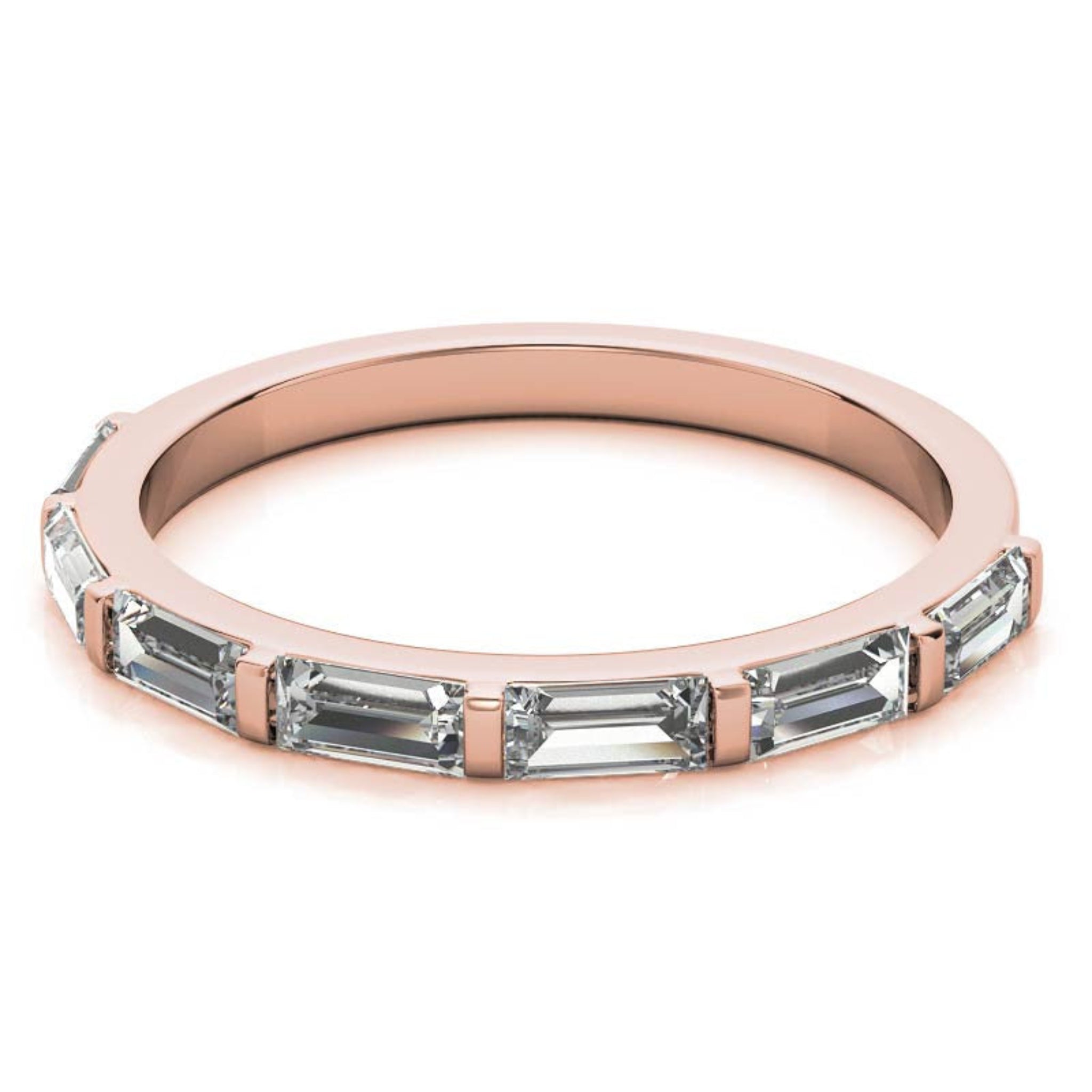 Sterling Silver Elegant Adjustable Sleek Baguette-Cut Diamond Rose Gold Eternity Ring For Women