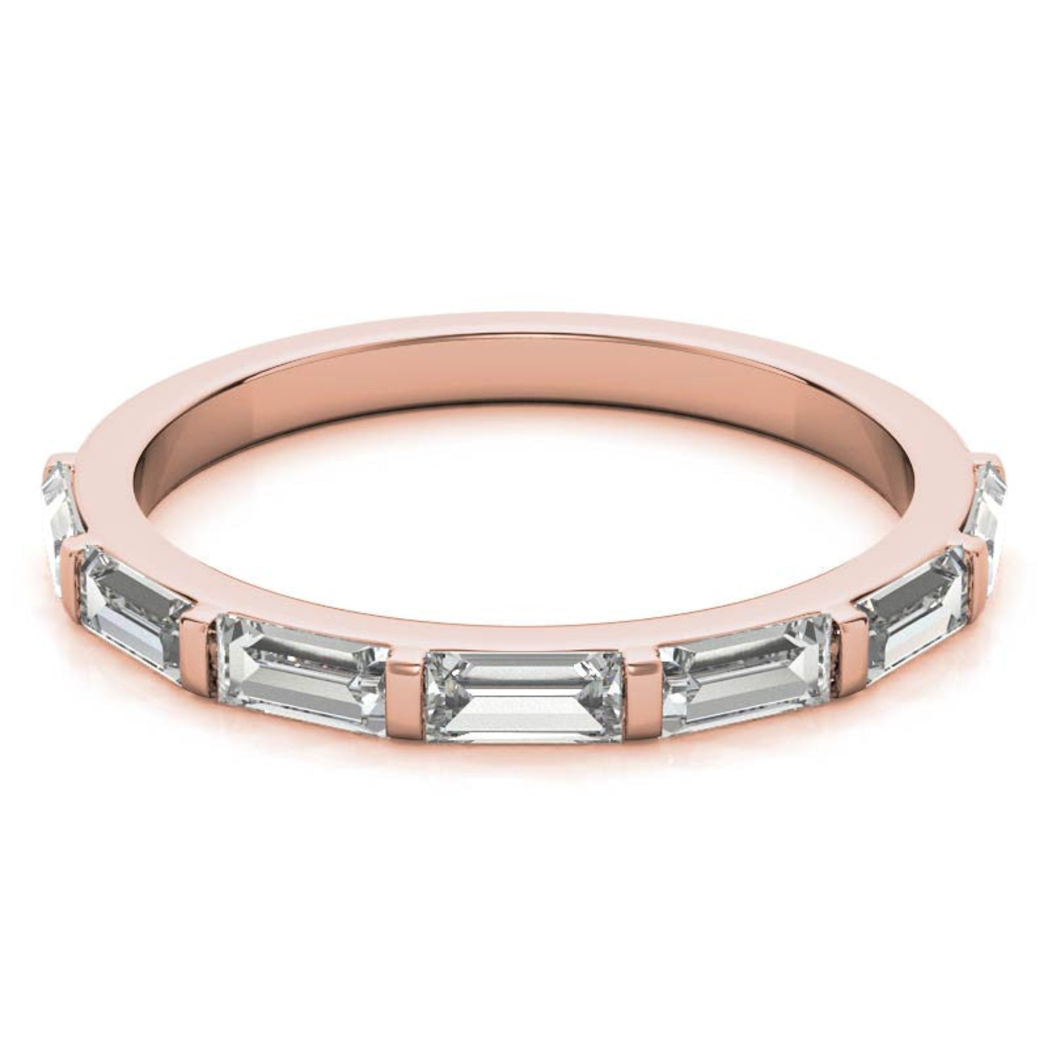 Sterling Silver Elegant Adjustable Sleek Baguette-Cut Diamond Rose Gold Eternity Ring For Women