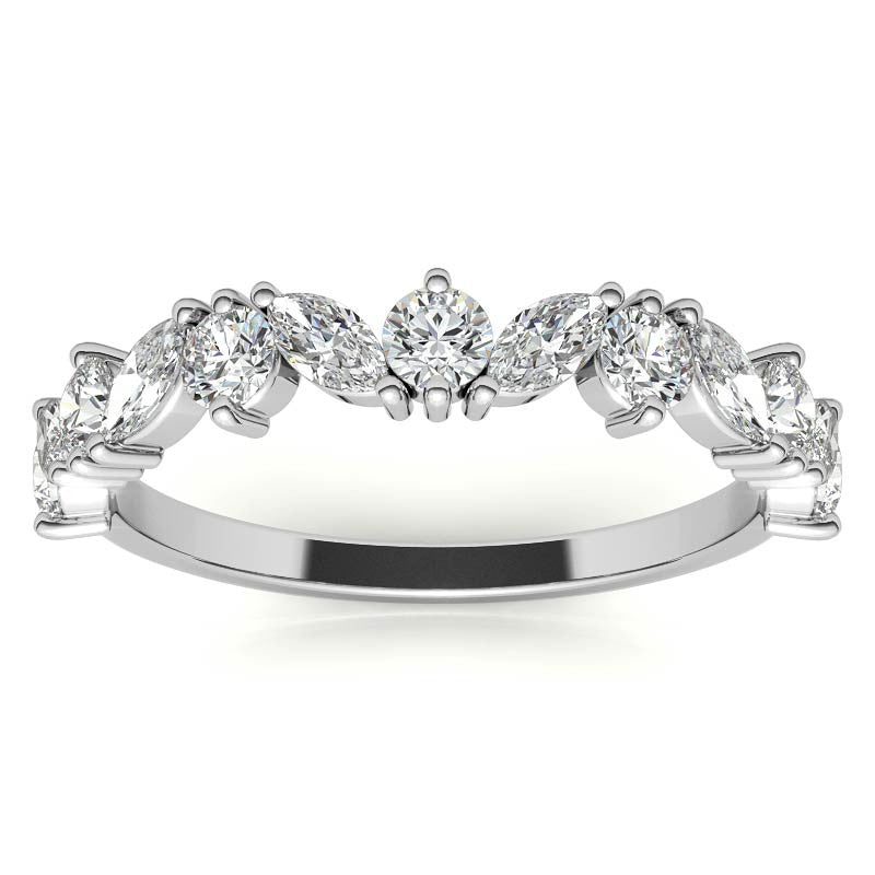 Sterling Silver Timeless Elegant Marquise and Round Cut Diamond White Gold Band For Women