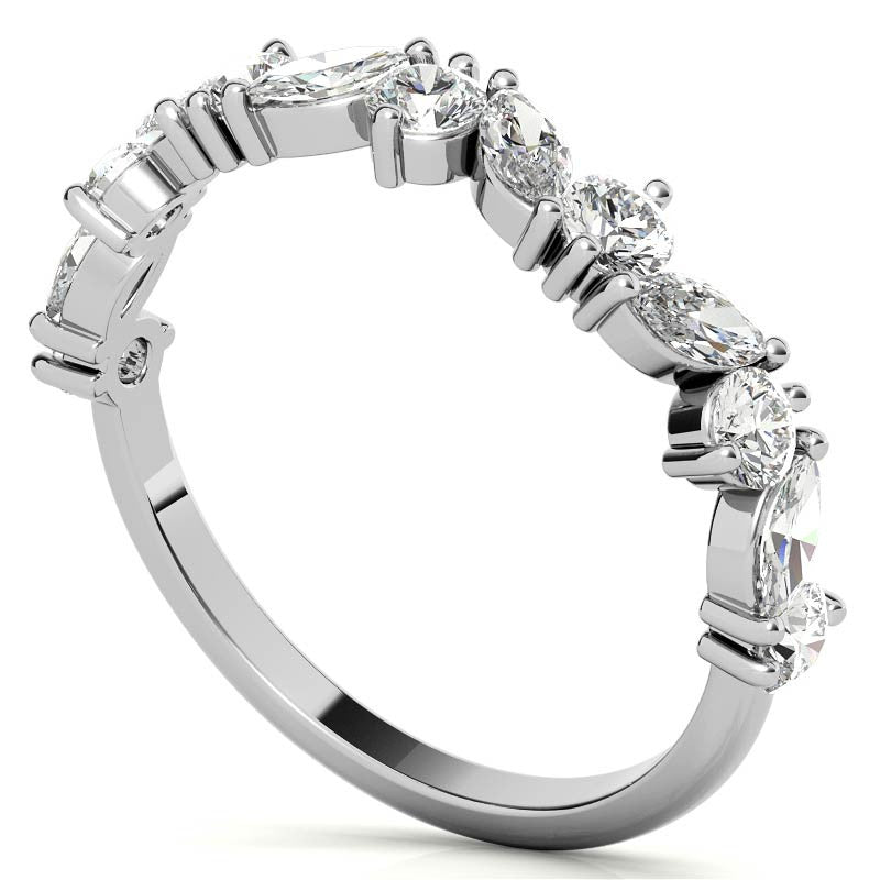 Sterling Silver Timeless Elegant Marquise and Round Cut Diamond White Gold Band For Women