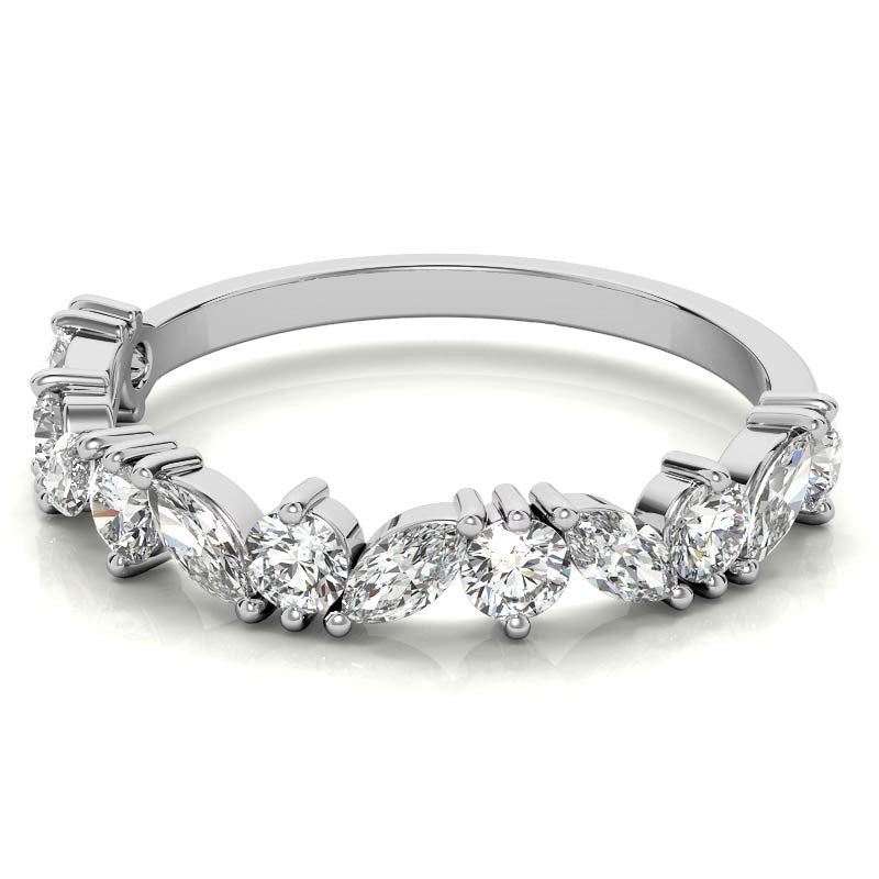 Sterling Silver Timeless Elegant Marquise and Round Cut Diamond White Gold Band For Women