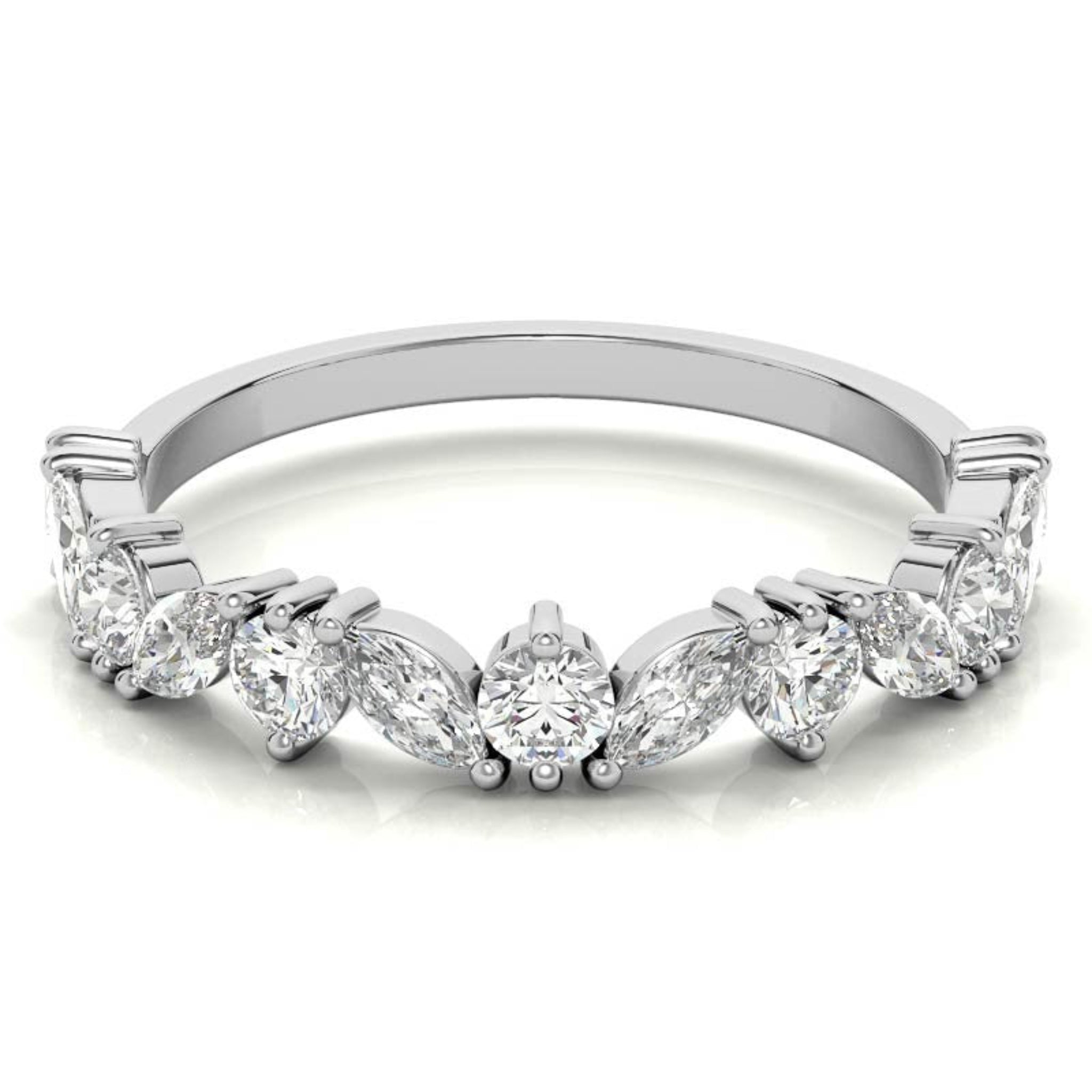 Adjustable Sterling Silver Timeless Elegant Marquise and Round Cut Diamond White Gold Band For Women