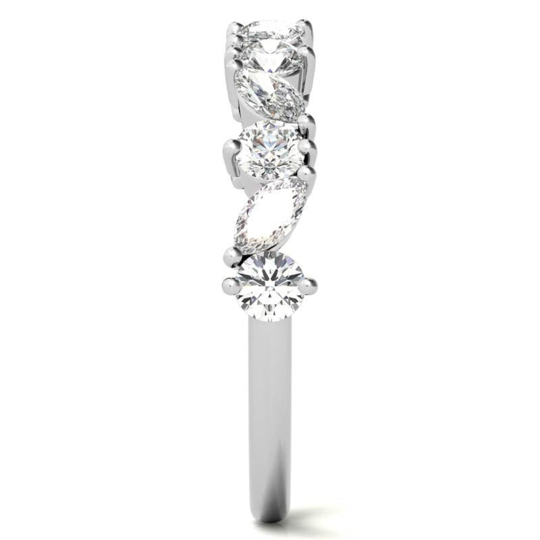 Sterling Silver Timeless Elegant Marquise and Round Cut Diamond White Gold Band For Women