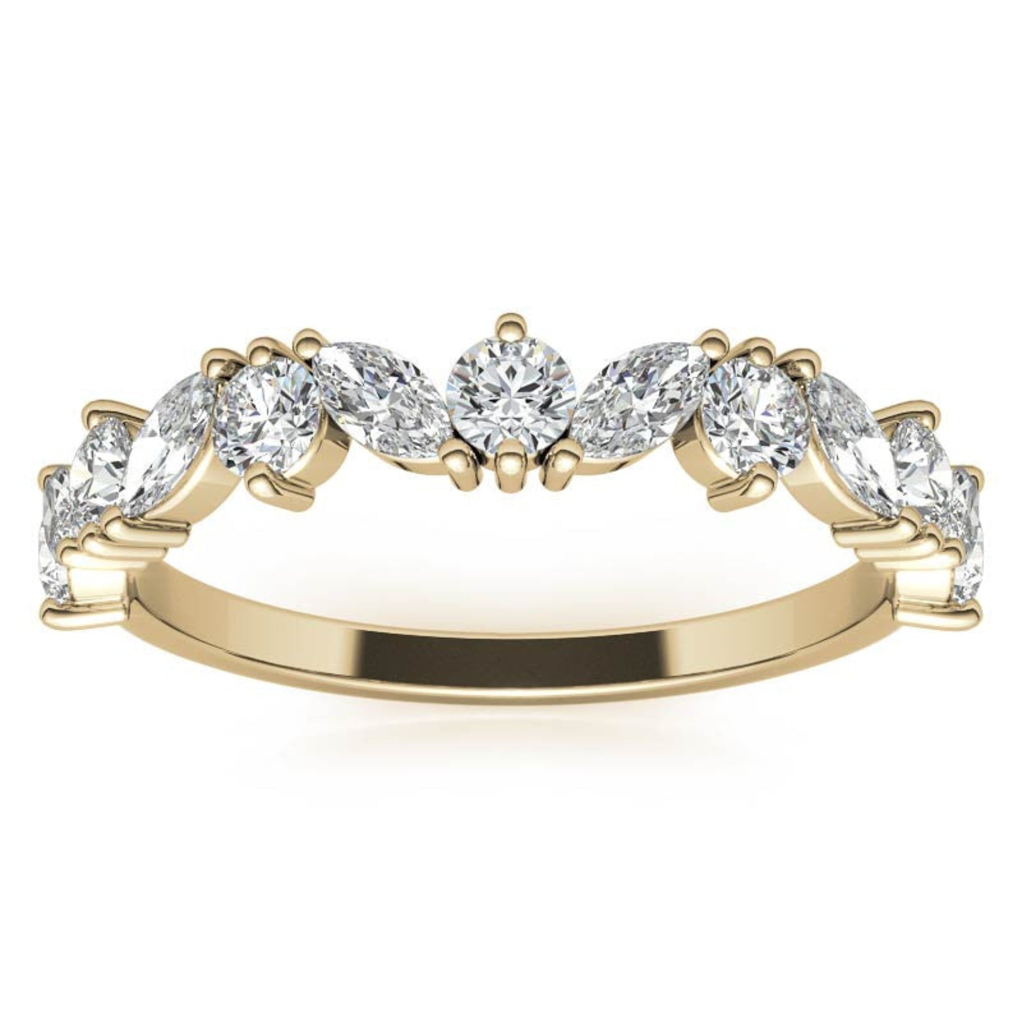 Sterling Silver Timeless Elegant  Marquise and Round Cut Diamond Yellow Gold Band For Women