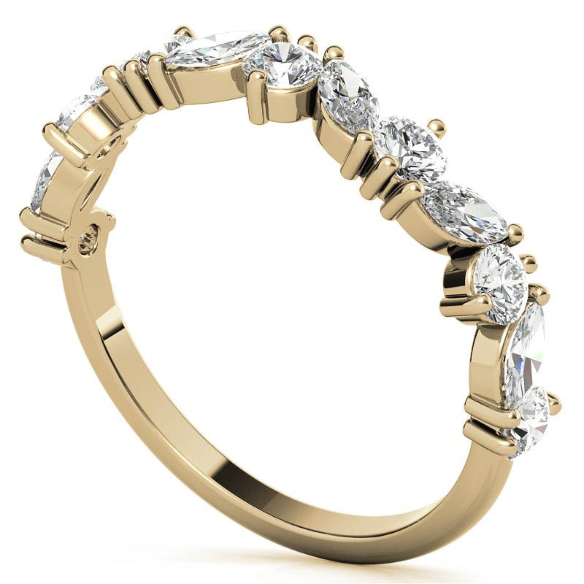 Sterling Silver Timeless Elegant  Marquise and Round Cut Diamond Yellow Gold Band For Women