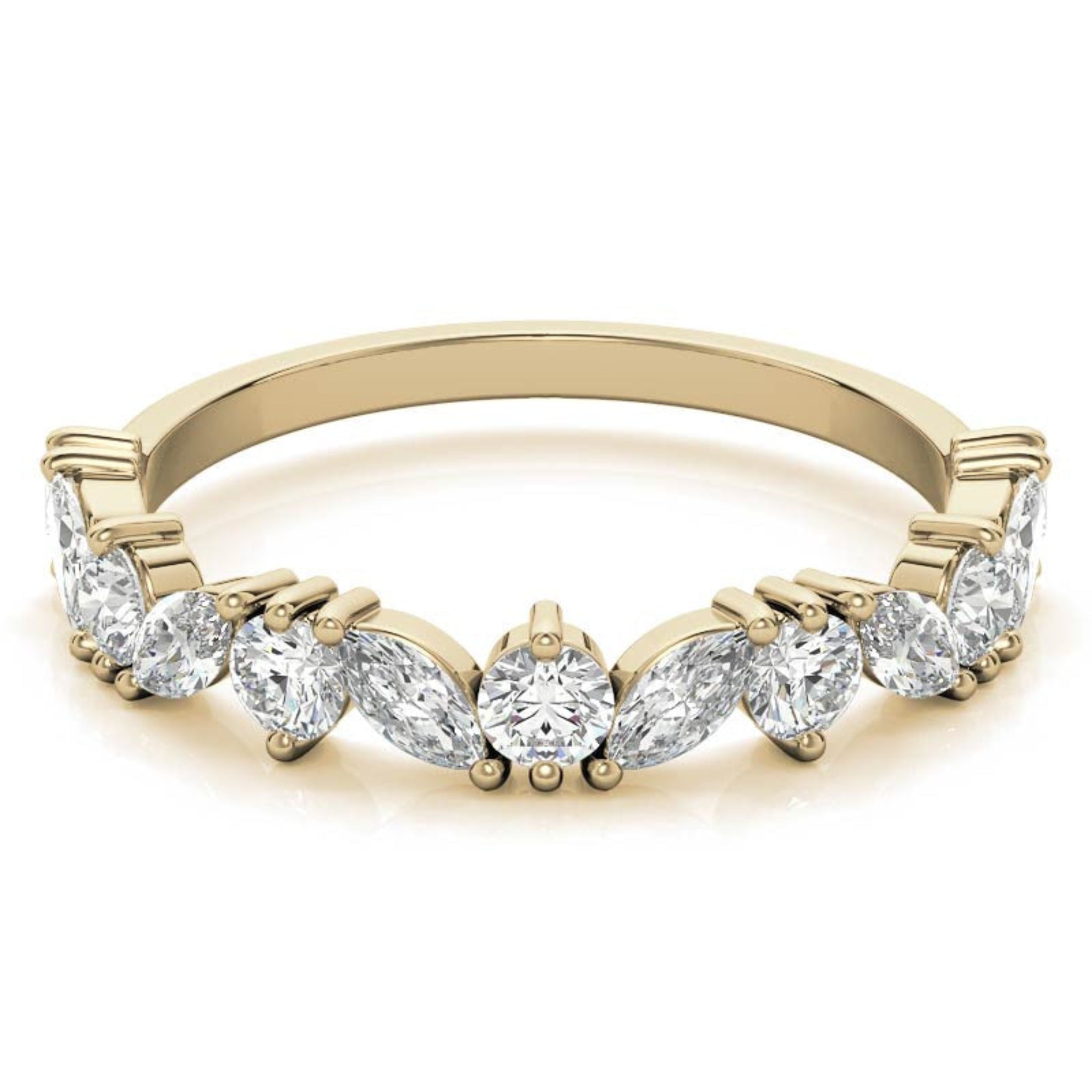 Sterling Silver Timeless Elegant  Marquise and Round Cut Diamond Yellow Gold Band For Women