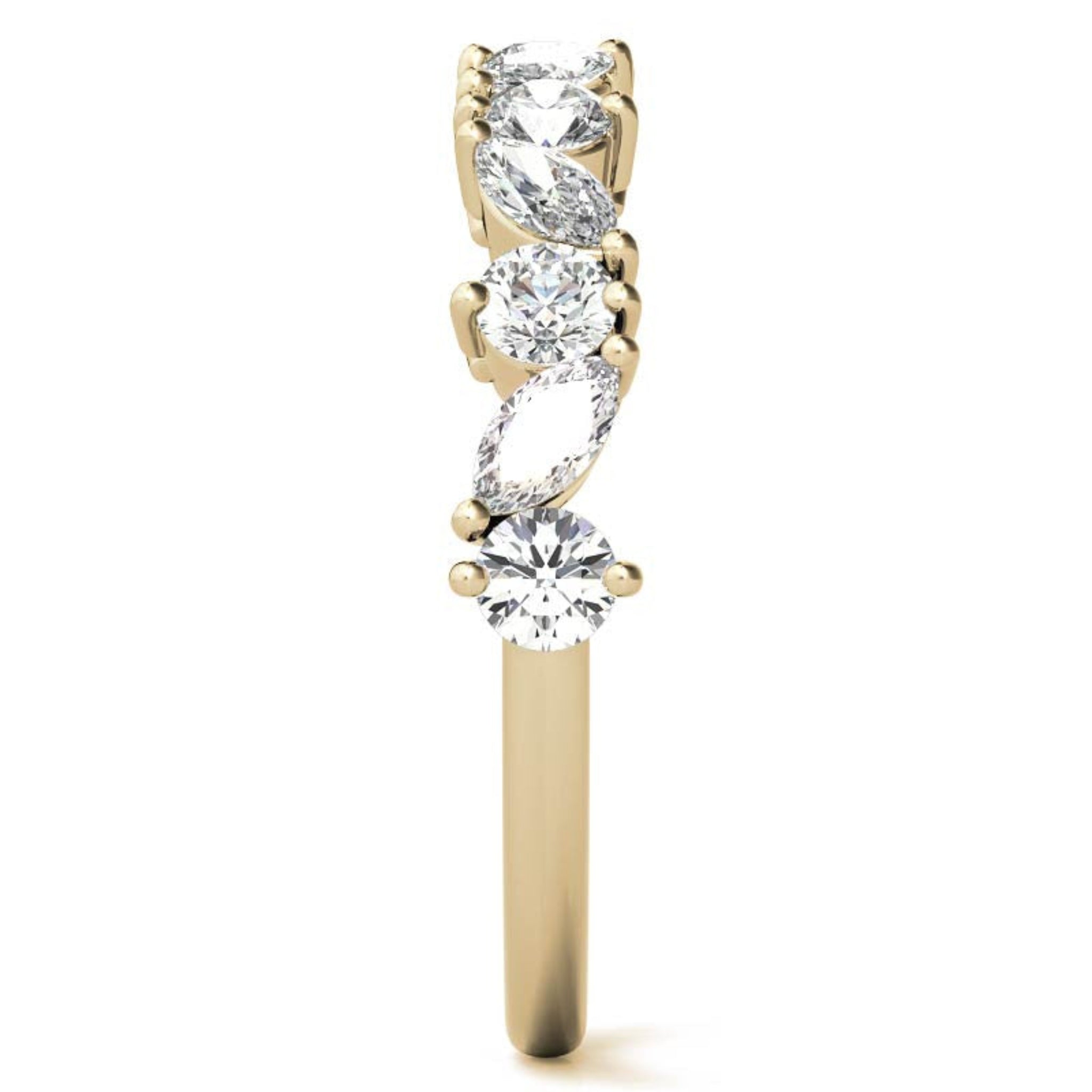 Sterling Silver Timeless Elegant  Marquise and Round Cut Diamond Yellow Gold Band For Women