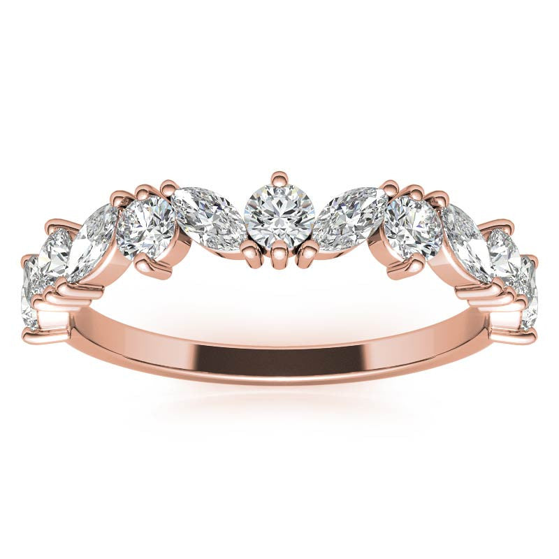 Sterling Silver Timeless Elegant  Marquise and Round Cut Diamond Rose Gold Band For Women