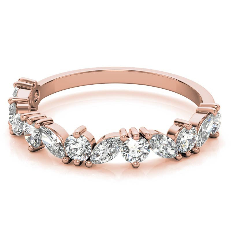 Sterling Silver Timeless Elegant  Marquise and Round Cut Diamond Rose Gold Band For Women