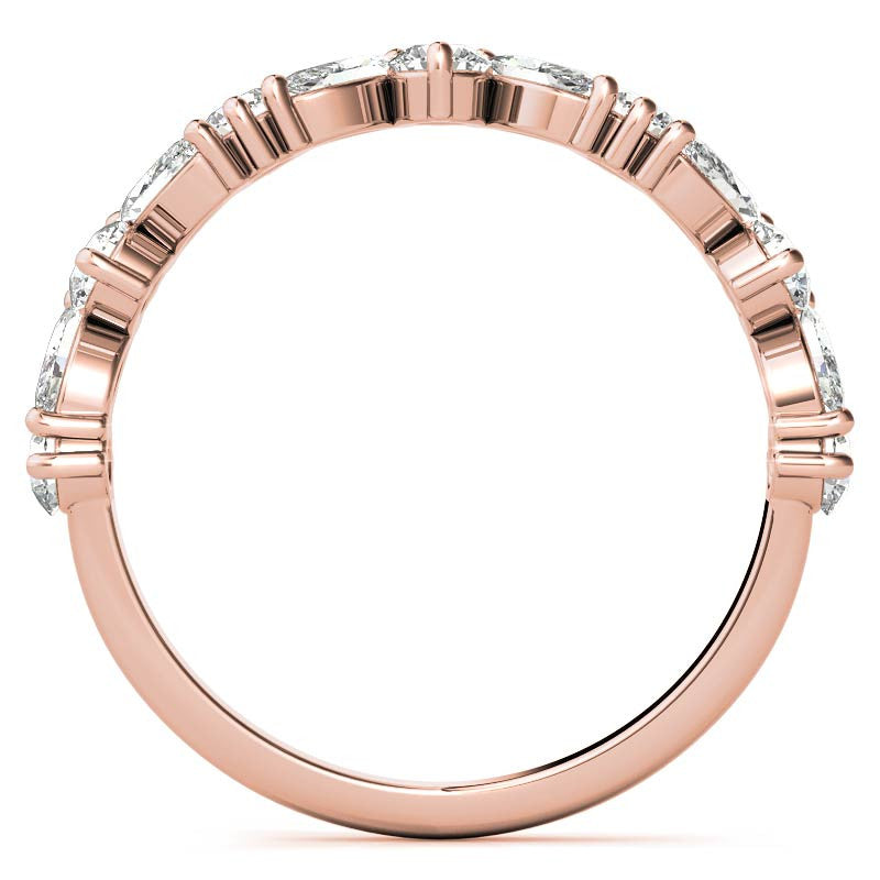 Sterling Silver Timeless Elegant  Marquise and Round Cut Diamond Rose Gold Band For Women