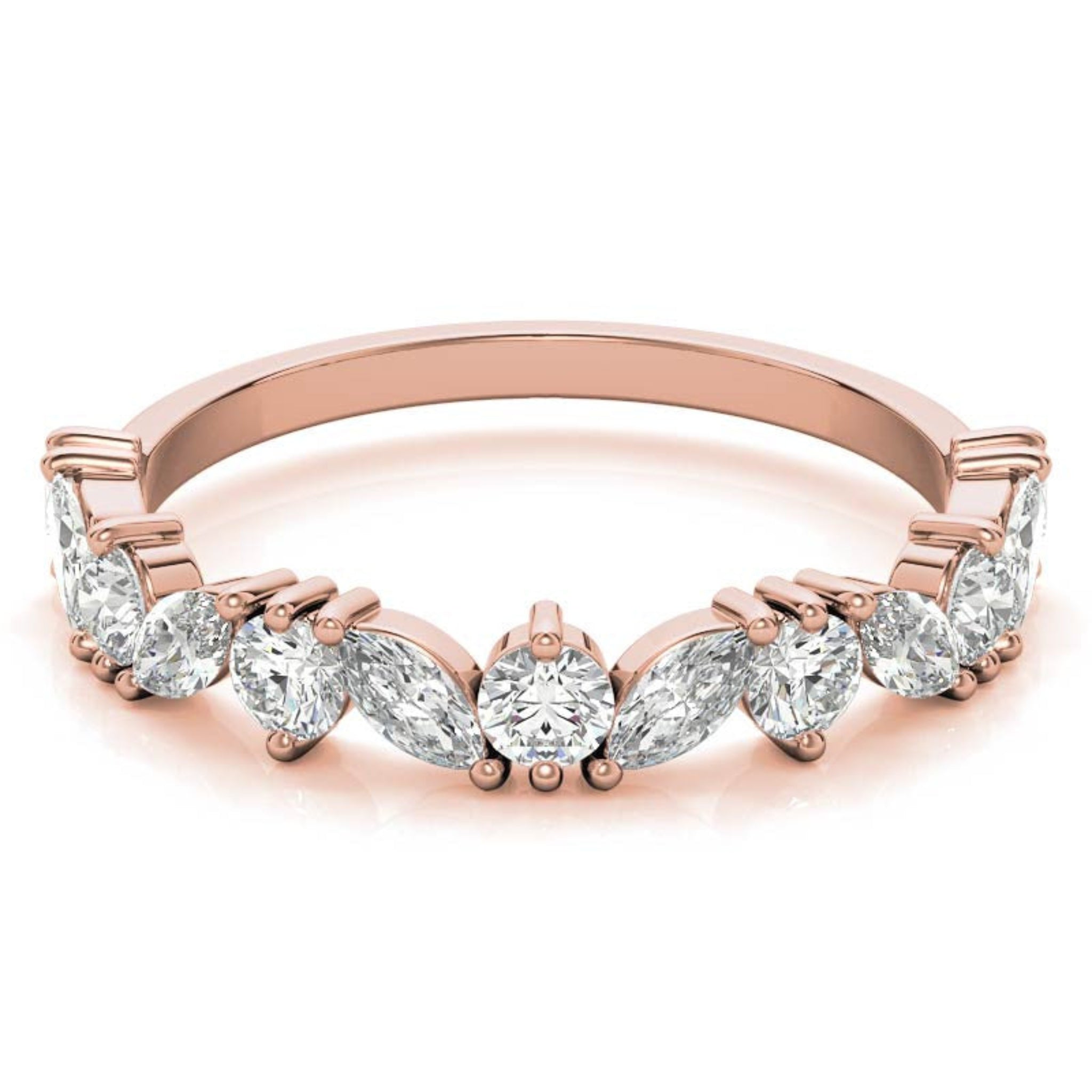 Sterling Silver Timeless Elegant  Marquise and Round Cut Diamond Rose Gold Band For Women