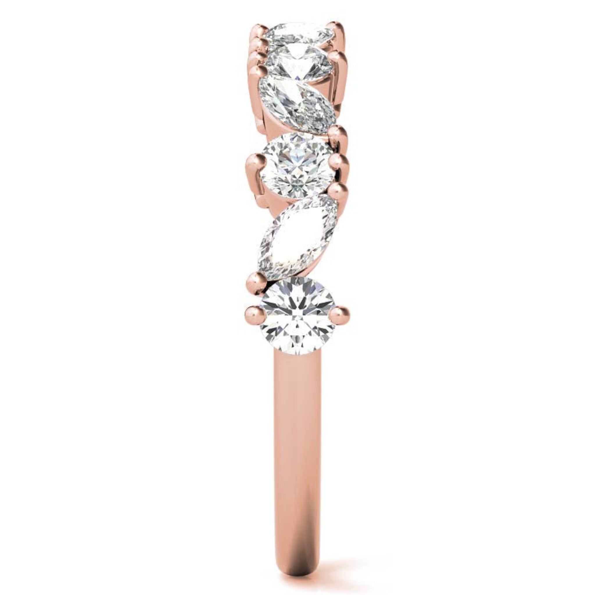 Sterling Silver Timeless Elegant  Marquise and Round Cut Diamond Rose Gold Band For Women