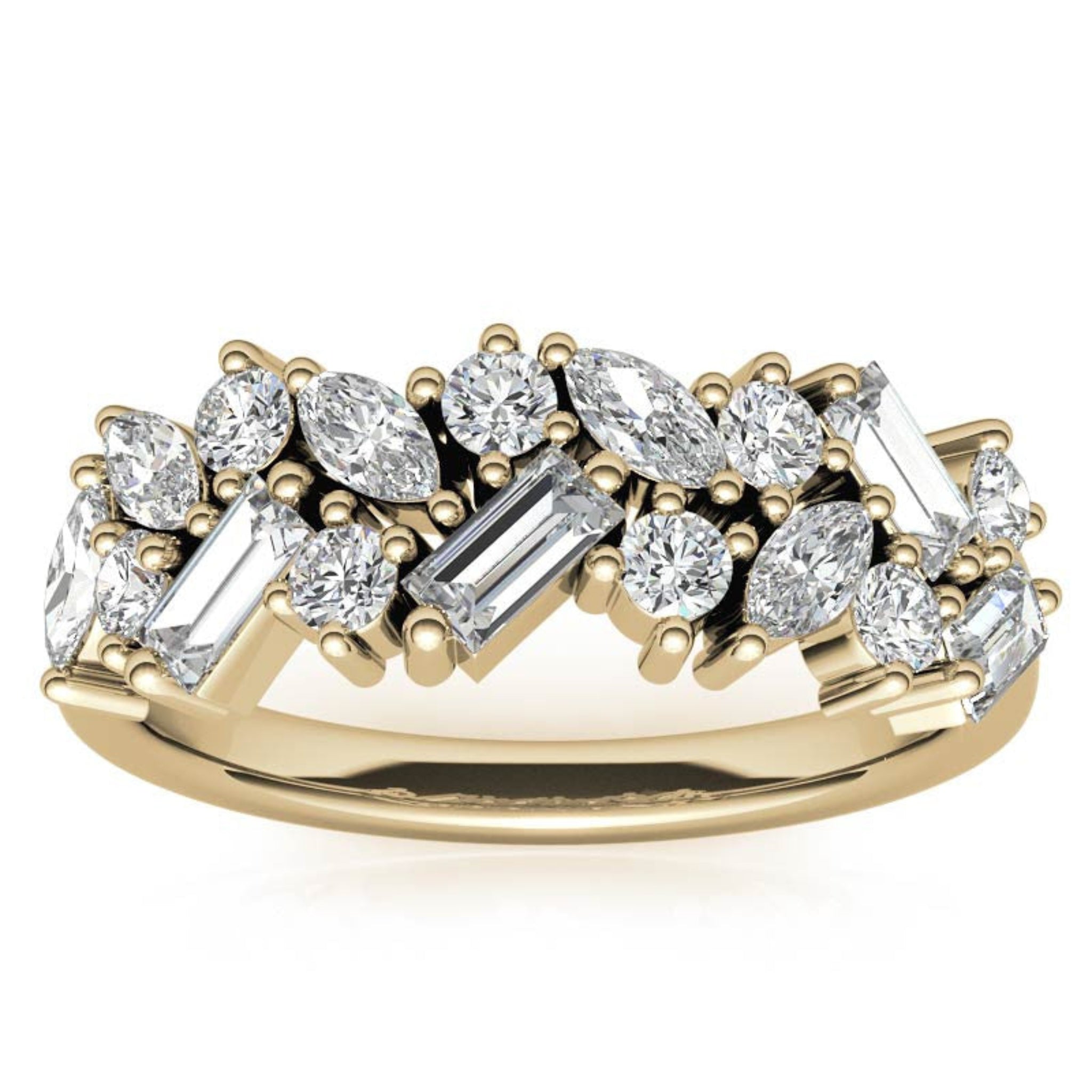 Sterling Silver Elegant Unique Adjustable Multi-Cut Diamond Cluster Yellow Gold Ring For Women