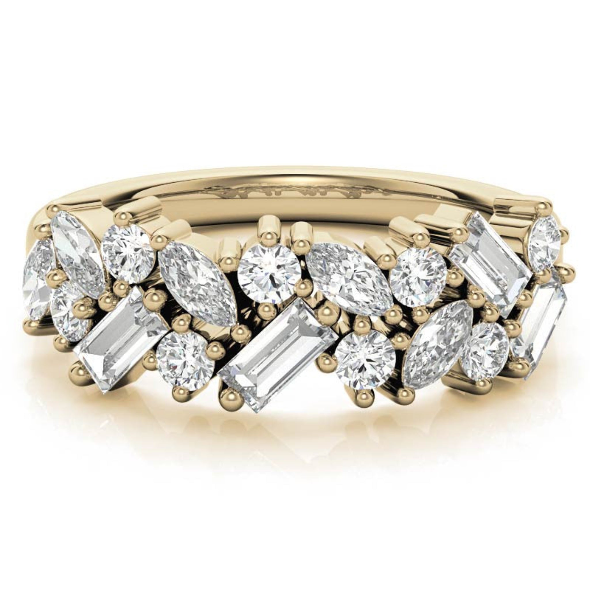 Sterling Silver Elegant Unique Adjustable Multi-Cut Diamond Cluster Yellow Gold Ring For Women