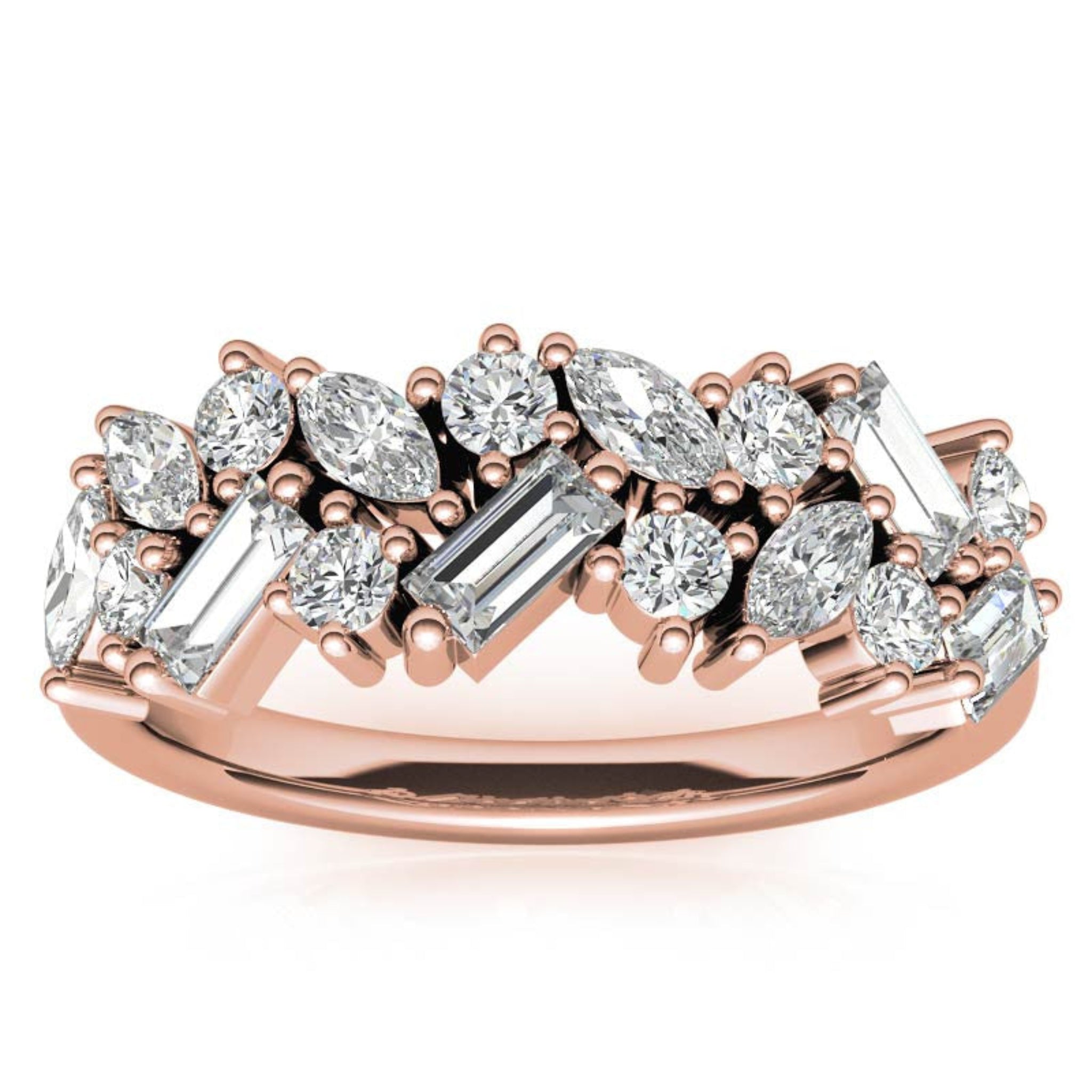 Sterling Silver Elegant Unique Adjustable Multi-Cut Diamond Cluster Rose Gold Ring For Women