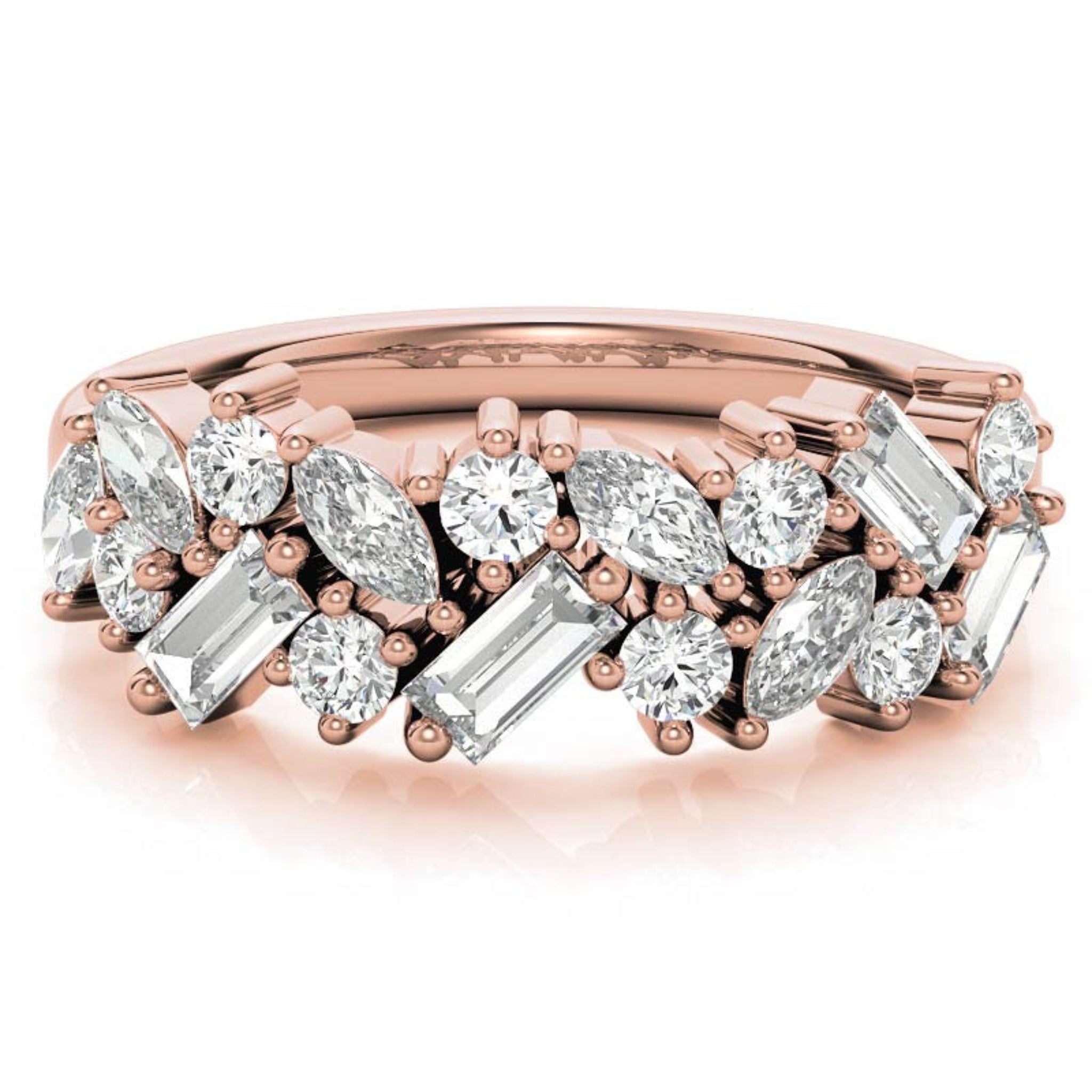 Sterling Silver Elegant Unique Adjustable Multi-Cut Diamond Cluster Rose Gold Ring For Women