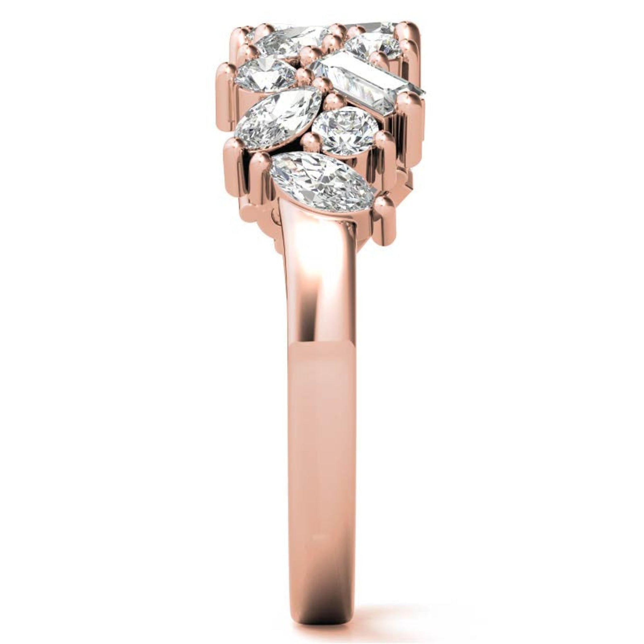 Sterling Silver Elegant Unique Adjustable Multi-Cut Diamond Cluster Rose Gold Ring For Women