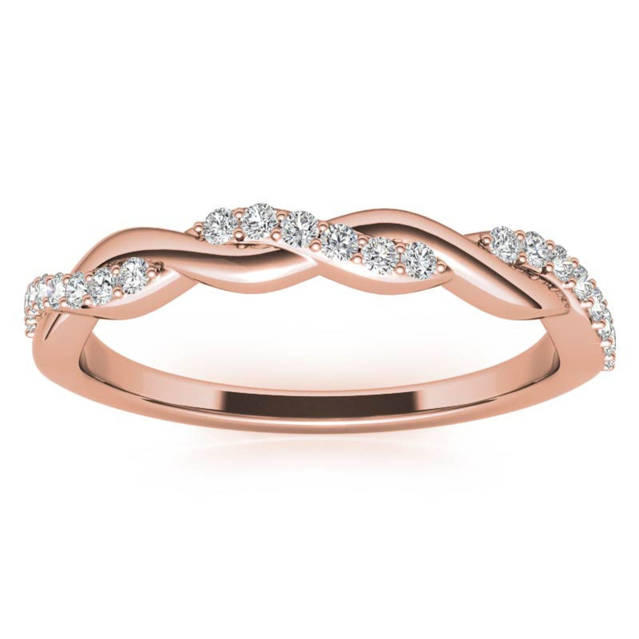 Sterling Silver Classic Adjustable Round diamond Twisted Rose Gold Ring For Women