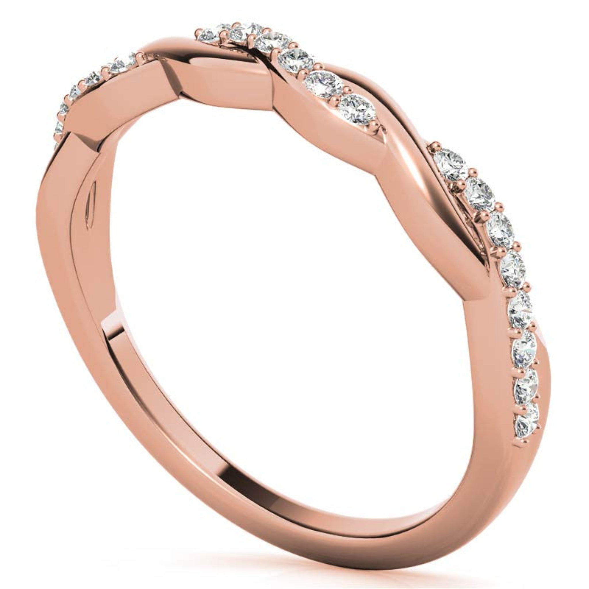 Sterling Silver Classic Adjustable Round diamond Twisted Rose Gold Ring For Women