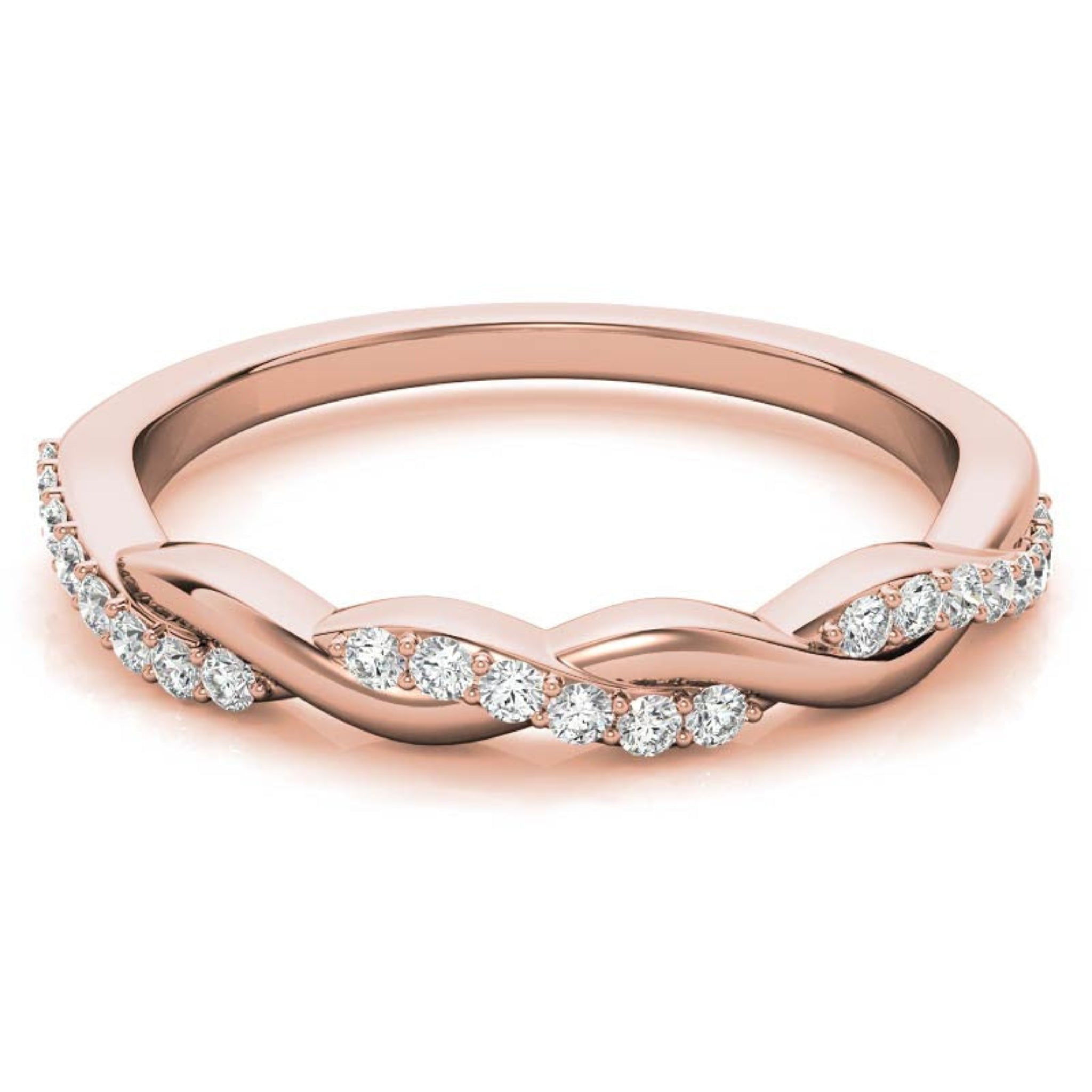 Sterling Silver Classic Adjustable Round diamond Twisted Rose Gold Ring For Women