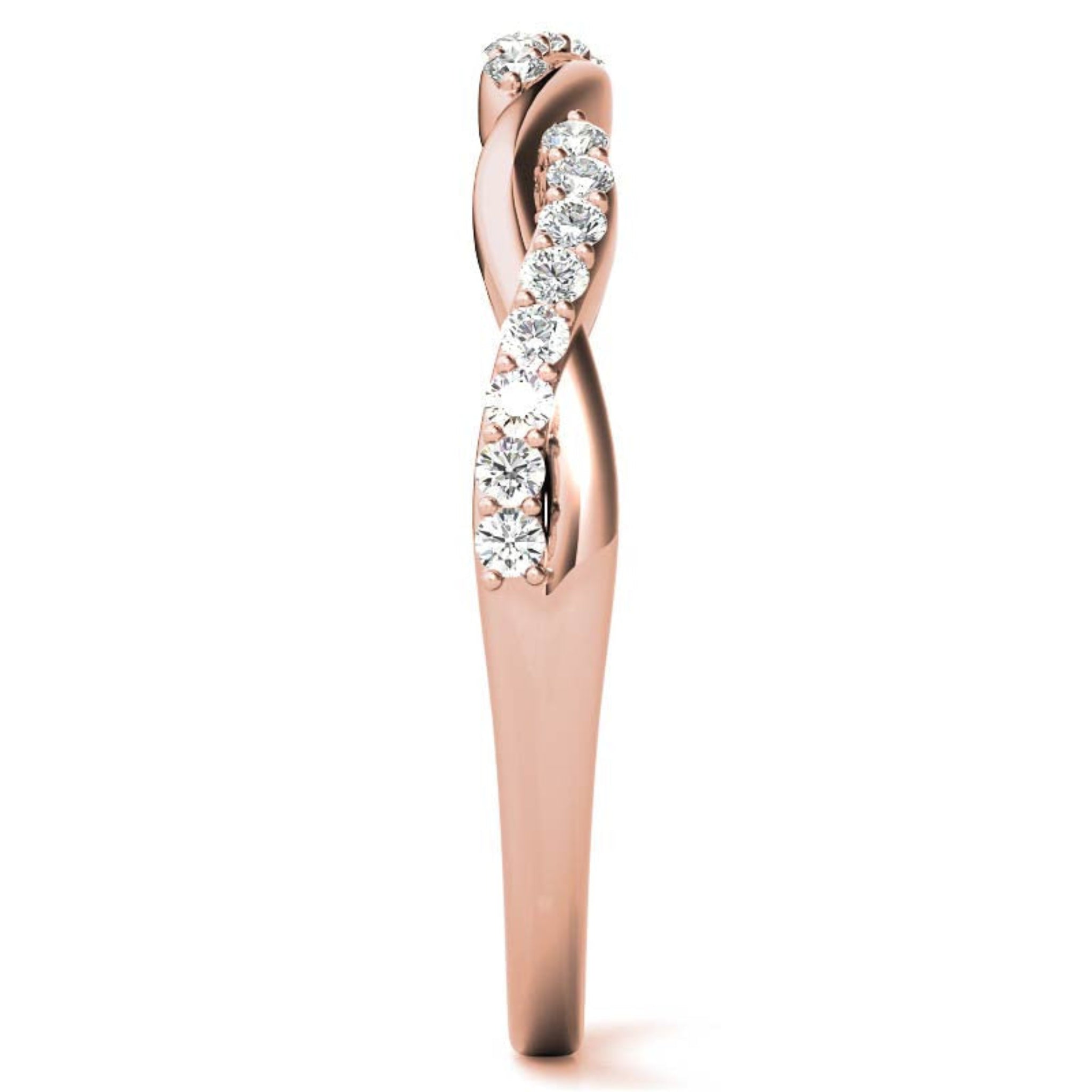 Sterling Silver Classic Adjustable Round diamond Twisted Rose Gold Ring For Women