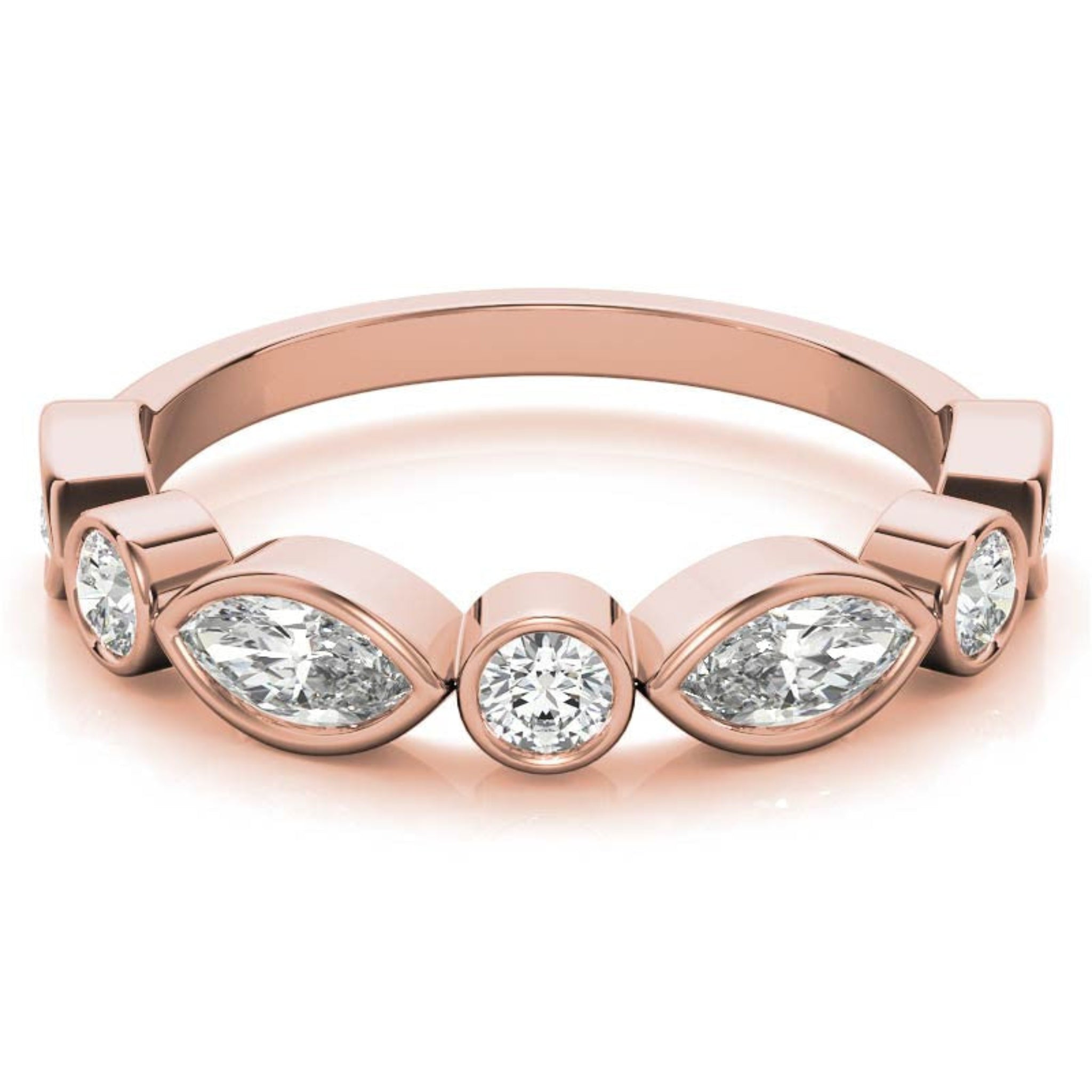 Rose Gold Silver Dual-Shape Milgrain Adjustable Marquise Round Ring For Woman