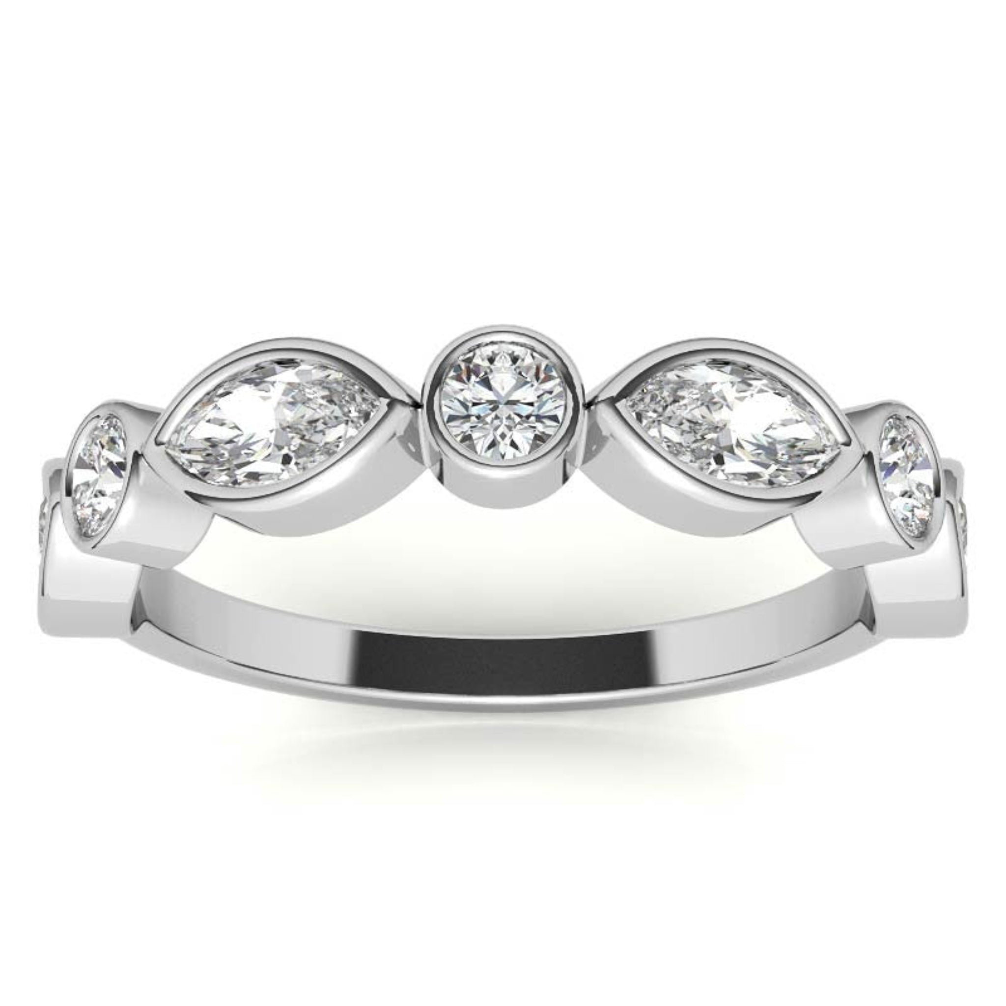 White Gold Silver Dual-Shape Milgrain Adjustable Marquise Round Ring For Woman