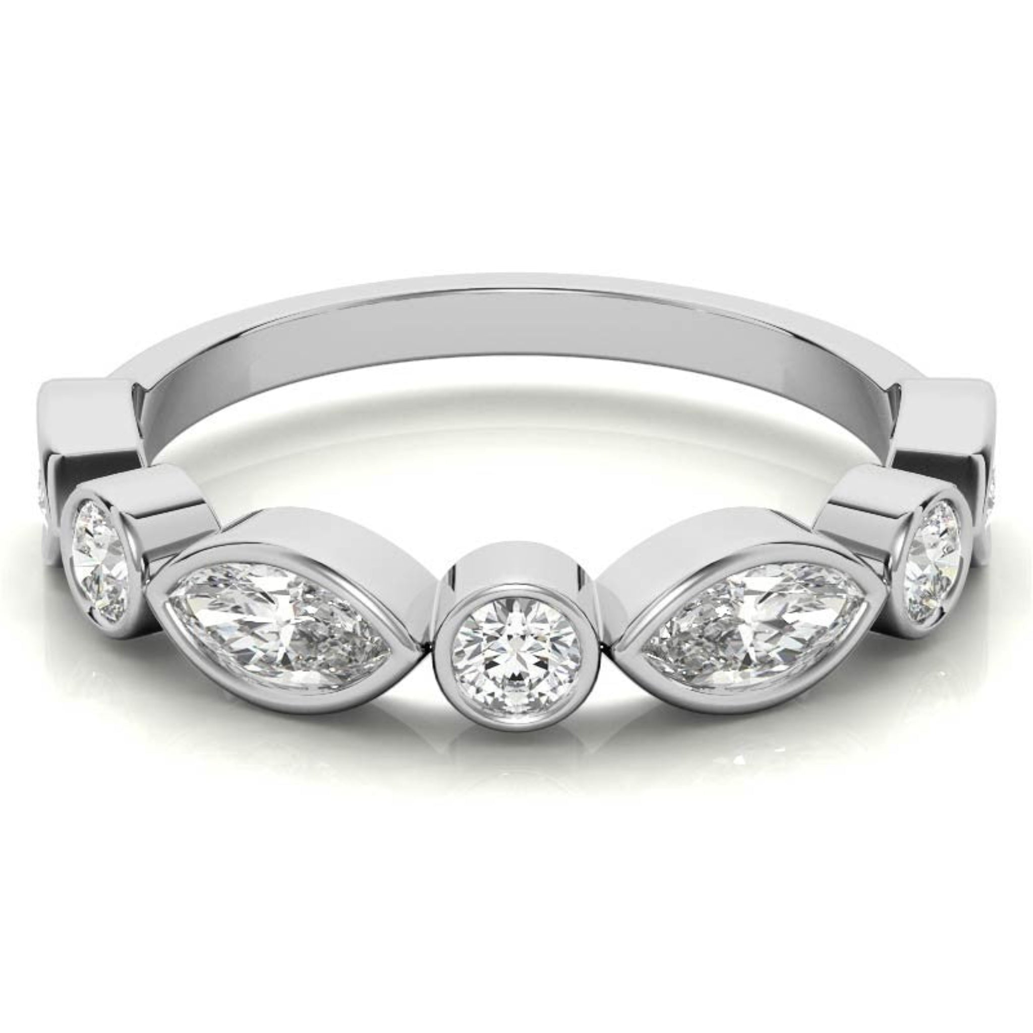 White Gold Silver Dual-Shape Milgrain Adjustable Marquise Round Ring For Woman