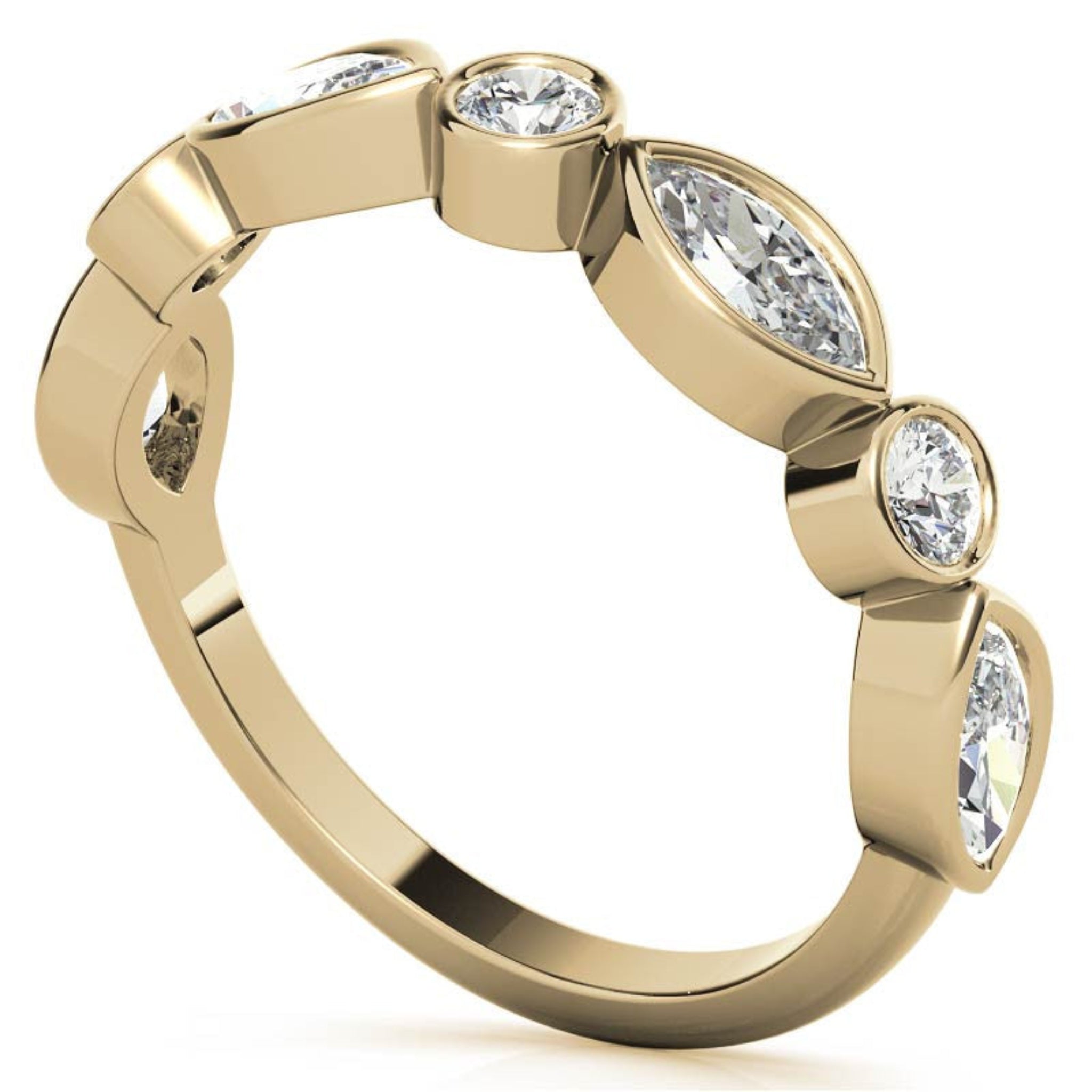 Yellow Gold Silver Dual-Shape Milgrain Adjustable Marquise Round Ring For Woman