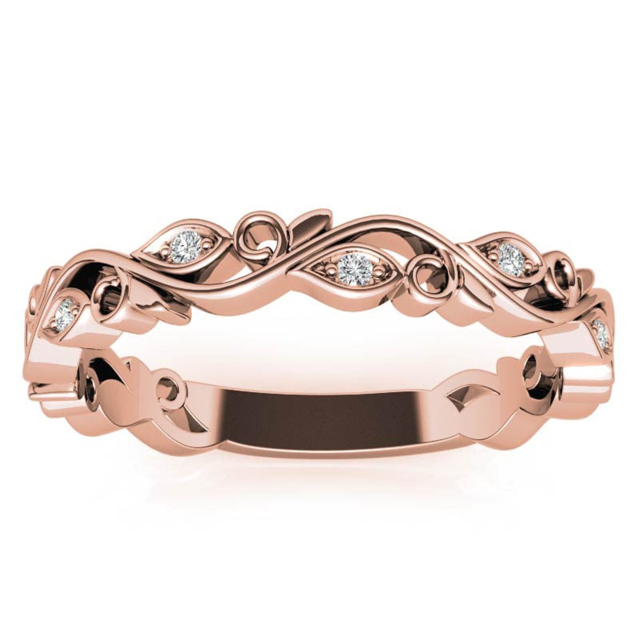 Rose Gold Silver Stackable Eternity Adjustable Marquise Leafy Luxe Motif Ring For Woman