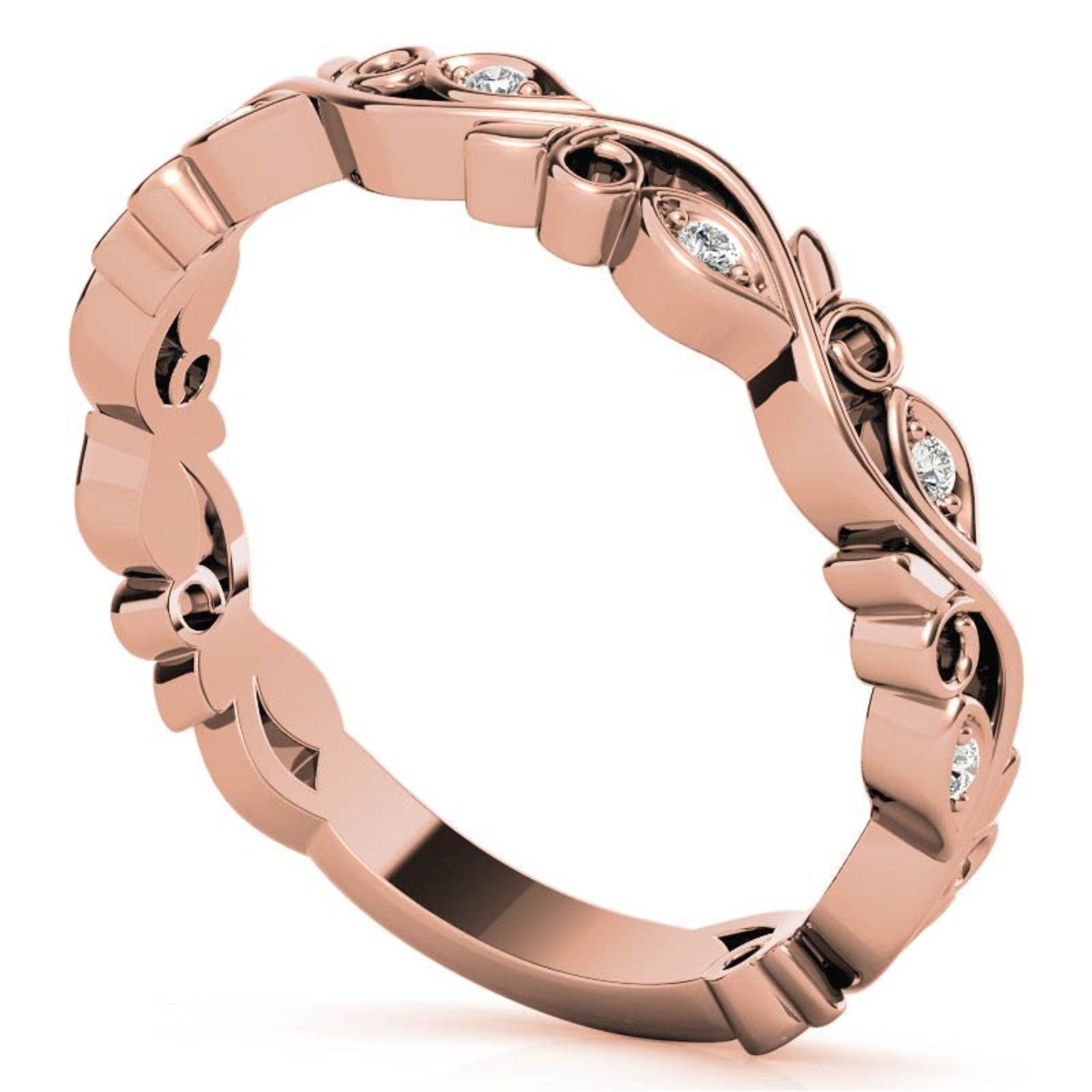 Rose Gold Silver Stackable Eternity Adjustable Marquise Leafy Luxe Motif Ring For Woman